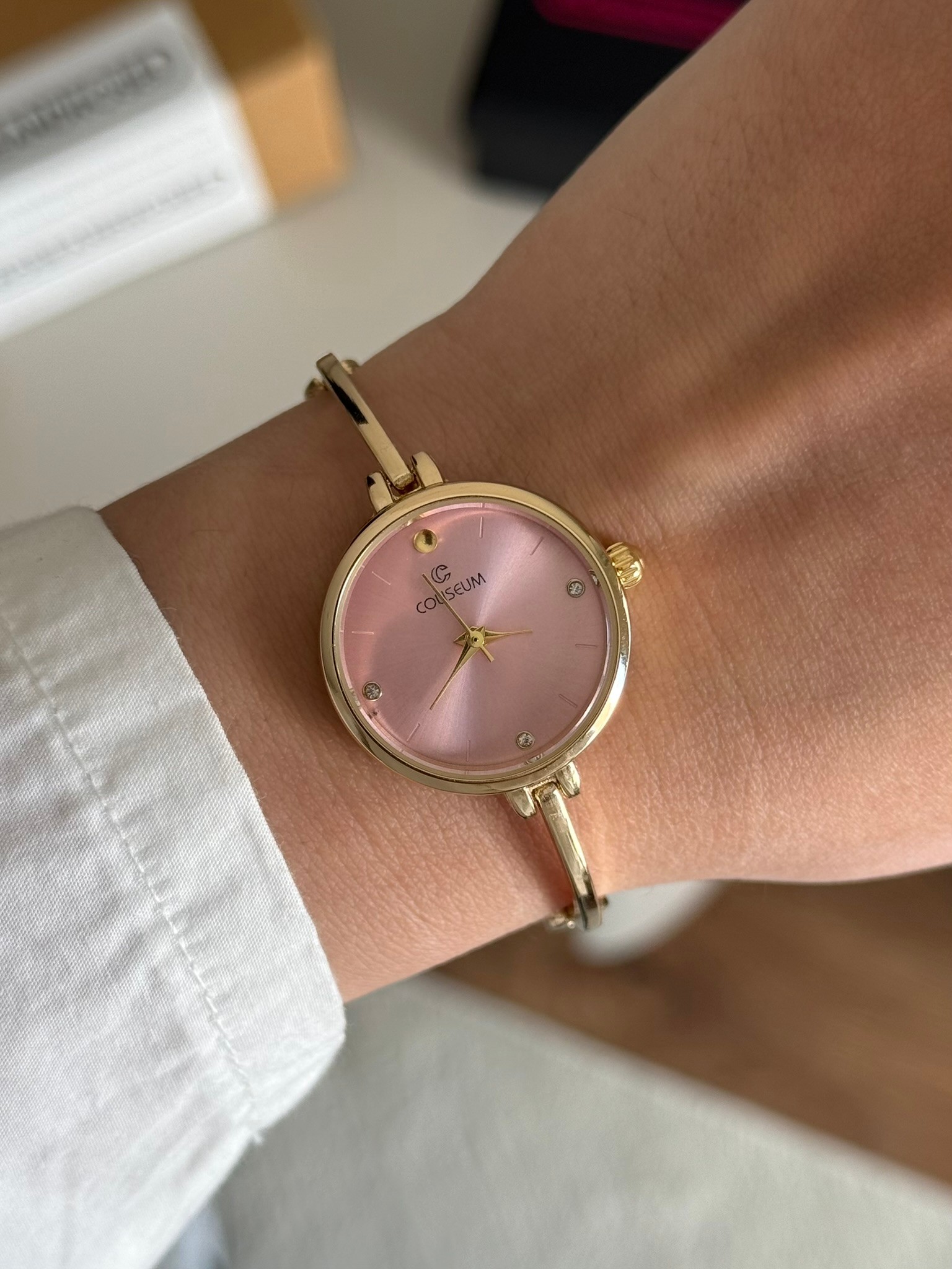 Juline Tasarım İnce Kordon Kadın Kol Saati Gold (Pembe Kadran)