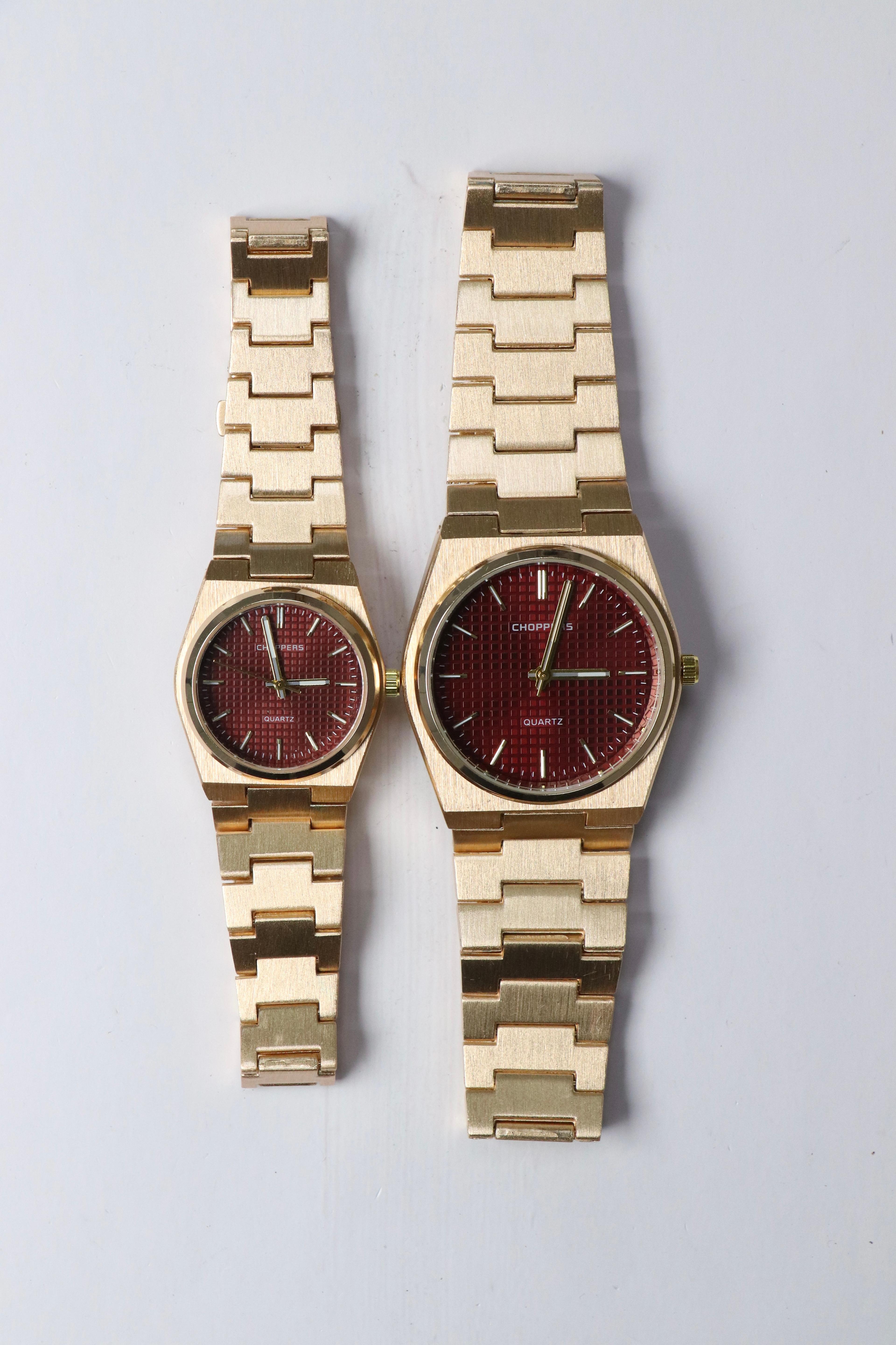 Terrasa Orijinal Metal Kordon Çift Saati - Gold Bordo