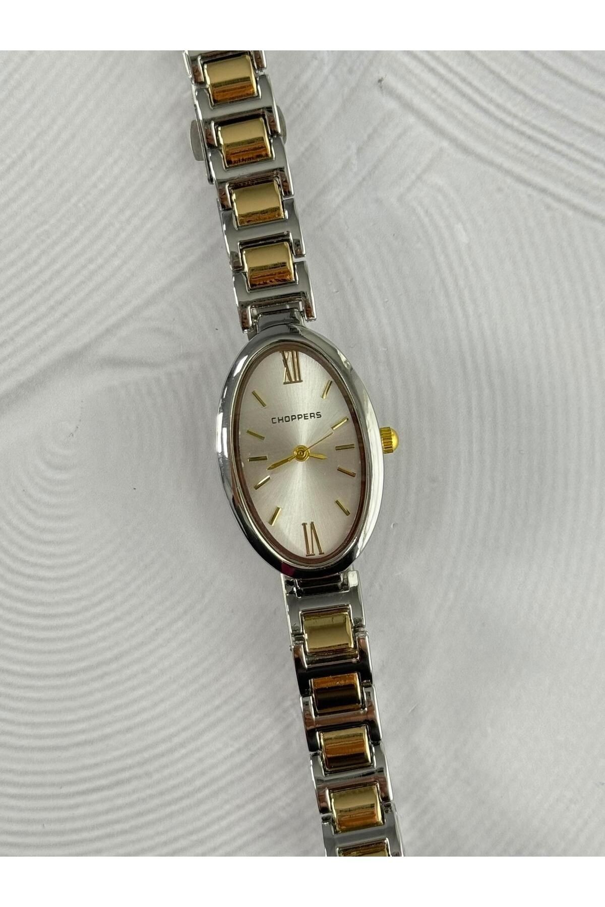 Bade Oval Kasa Minimal Kadın Kol Saati Gold-Gümüş Renk (Beyaz Kadran)