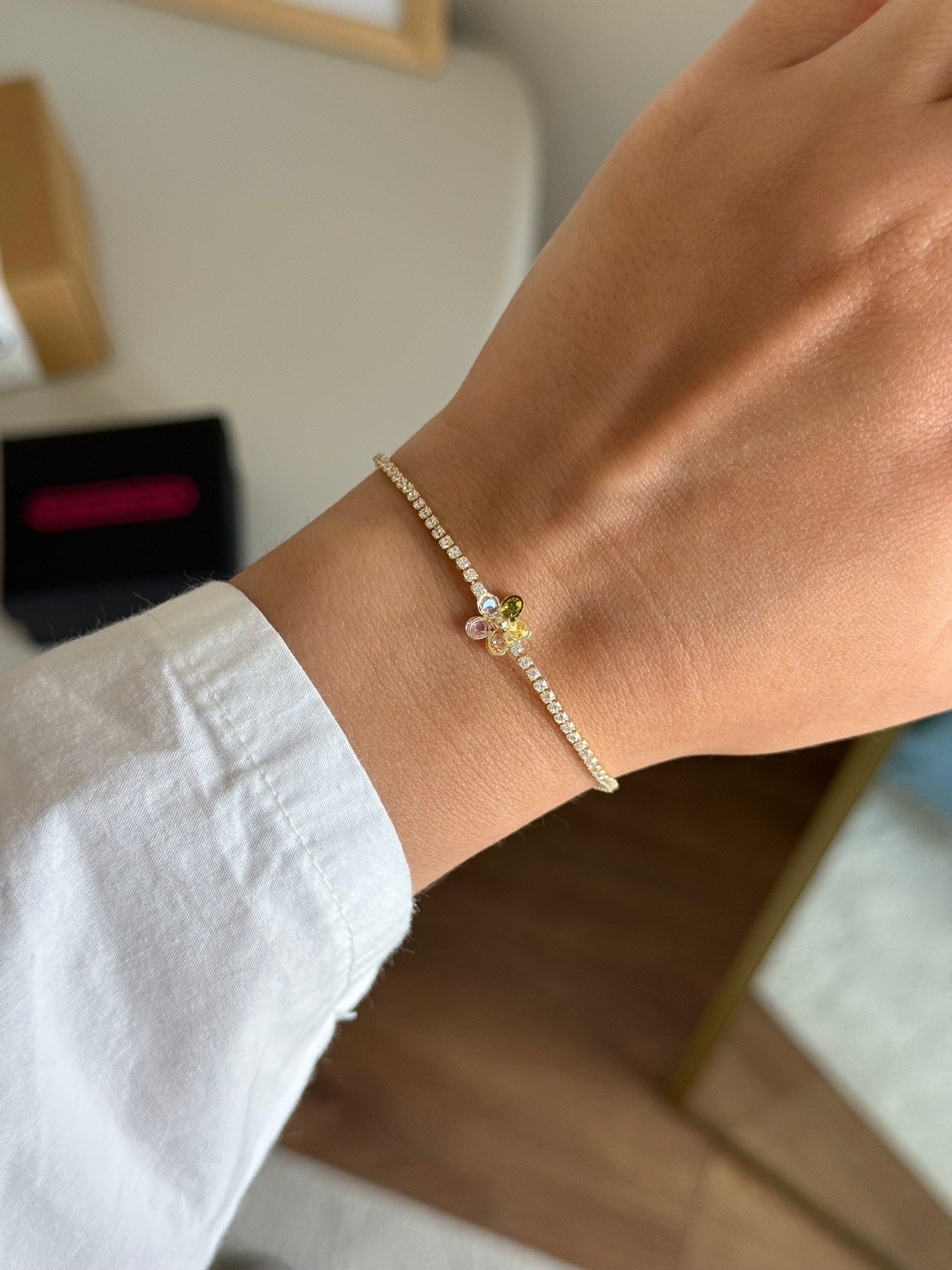 Tek Çiçek Baget Tasarım Bileklik Gold