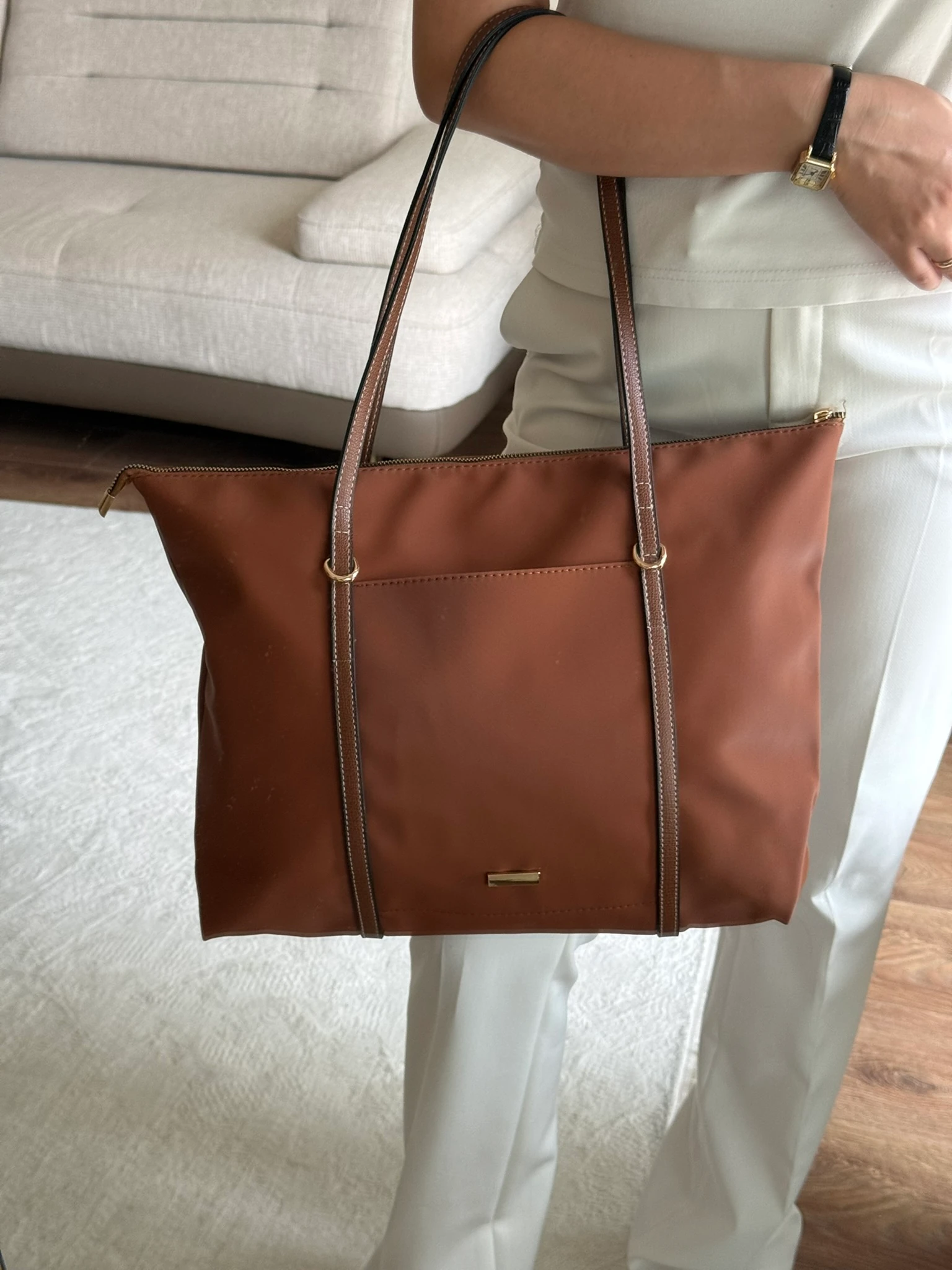 Manola Şeritli Ön Gözlü Kadın Shopper Çanta