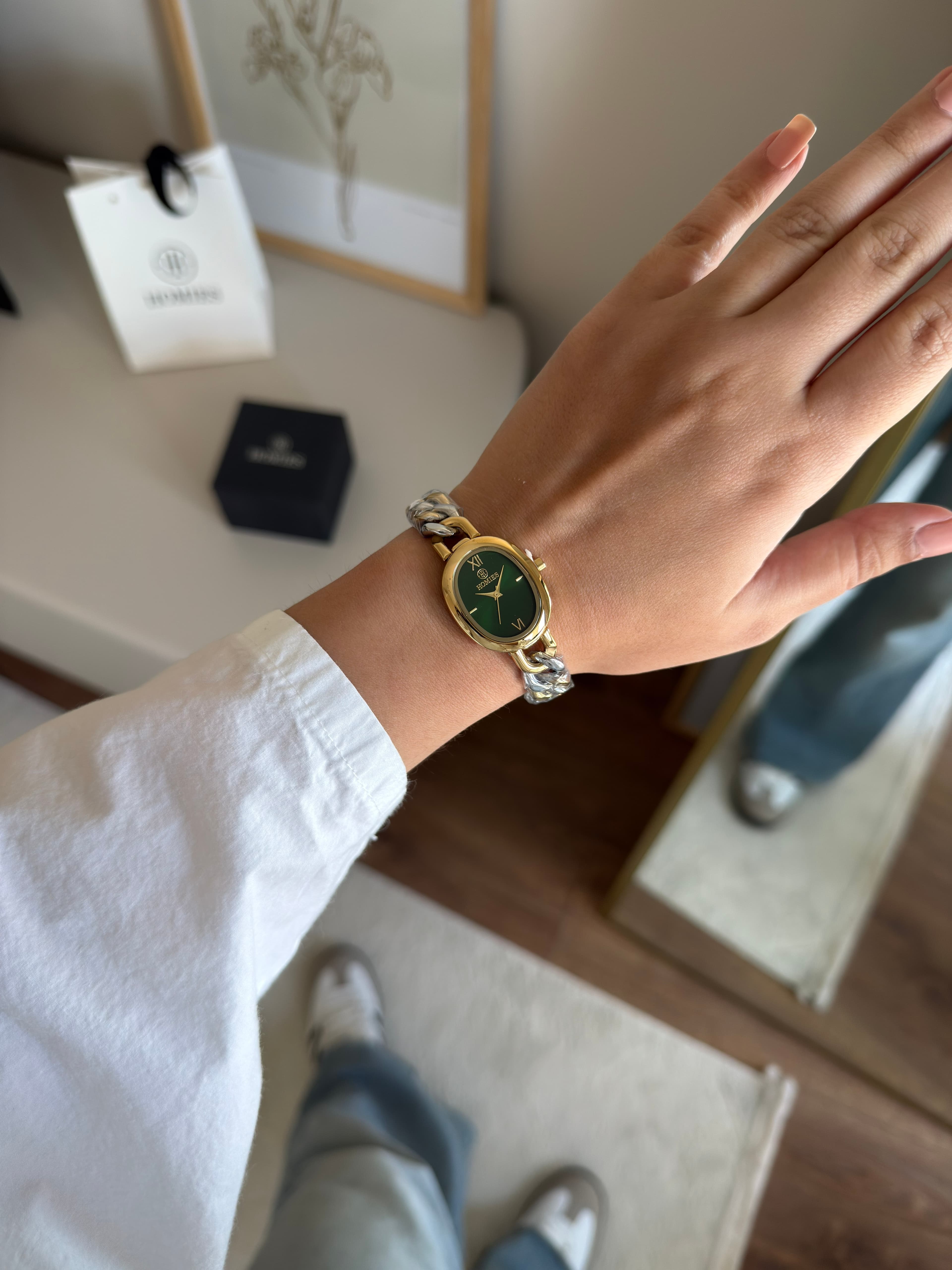 Homies Garantili Premium Kol Saati Gold-Gümüş (Yeşil Kadran) RSHMS-278