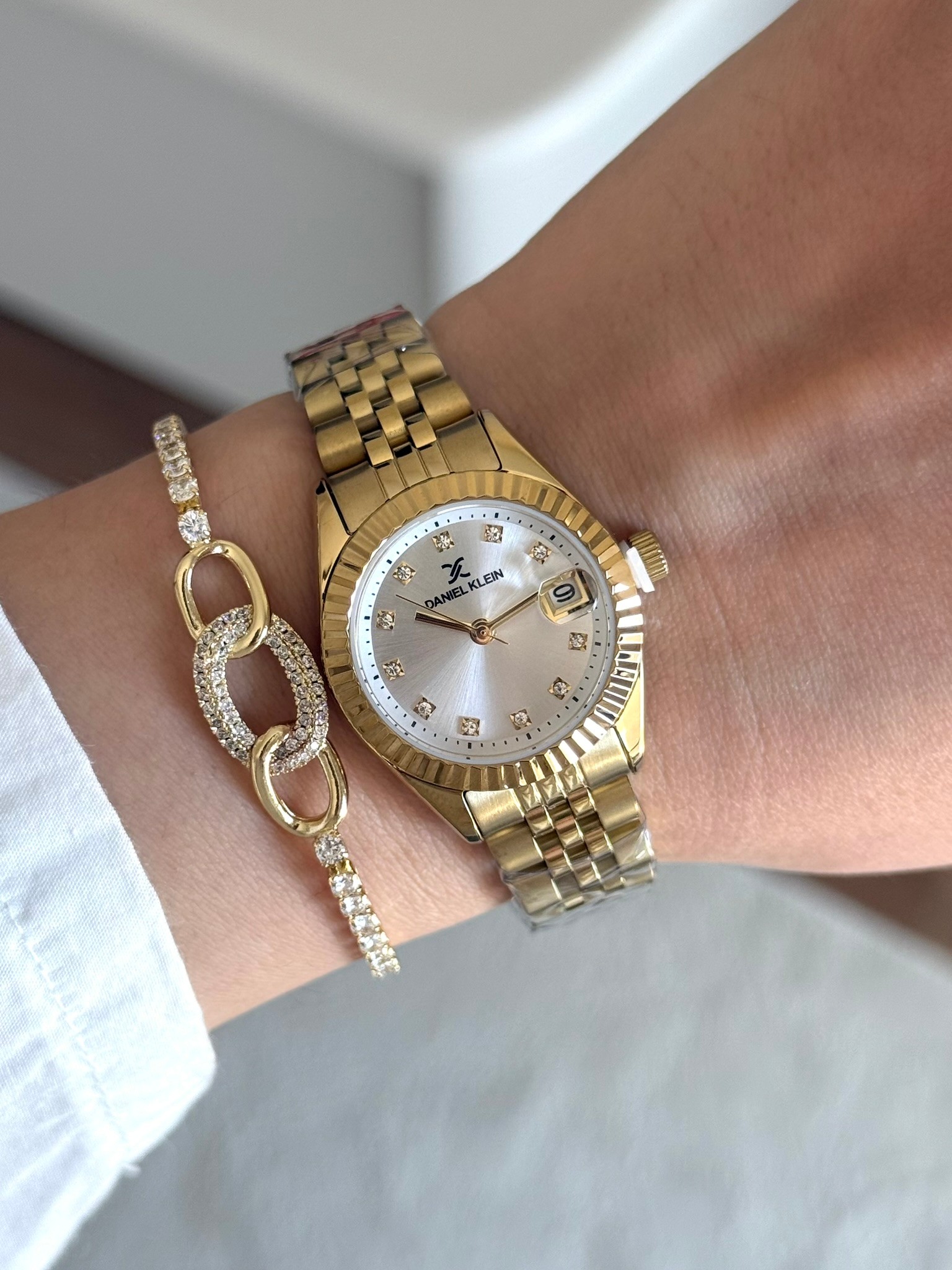 Daniel Klein Garantili Premium Kadın Kol Saati Gold Renk (Beyaz Kadran) RSDK-127