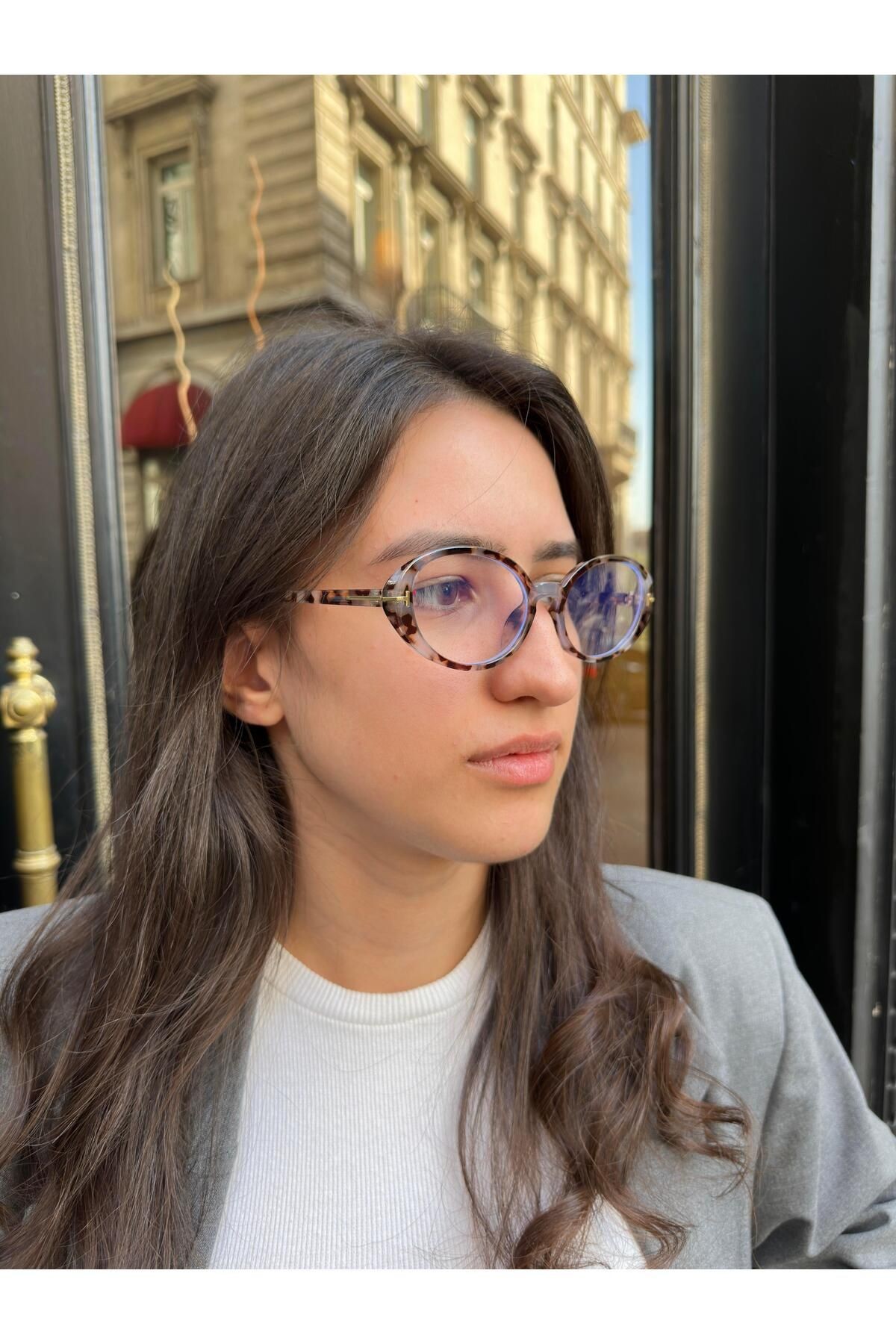 Optik Uyumlu Kemik Model Blue Block Mavi Işık Koruyucu Gözlük Leopar Desenli
