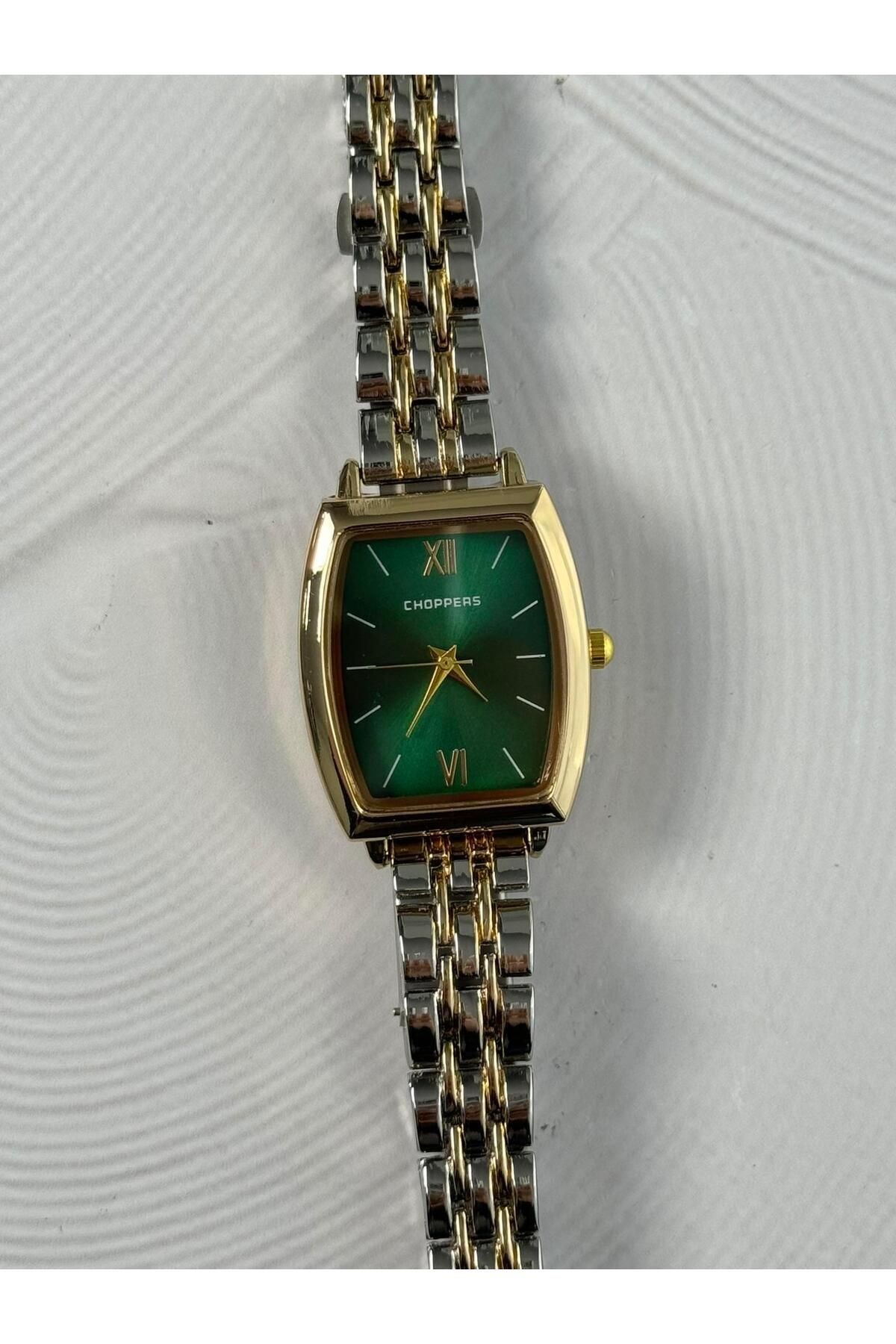Zeno Özel Tasarım Minimal Kadran Kadın Kol Saati Gold-Gümüş Renk (Yeşil Kadran) (Özel Stok)
