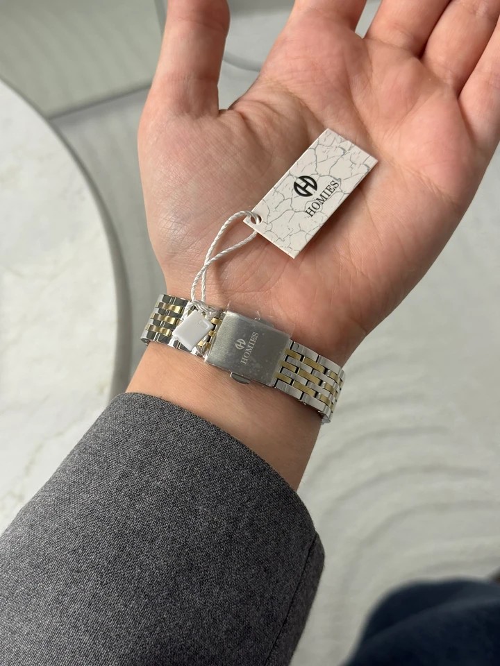 Homies Orijinal Model Mekanizma Garantili Kadın Kol Saati Gold-Gümüş Kordon (Beyaz Kadran) RS-HMS164