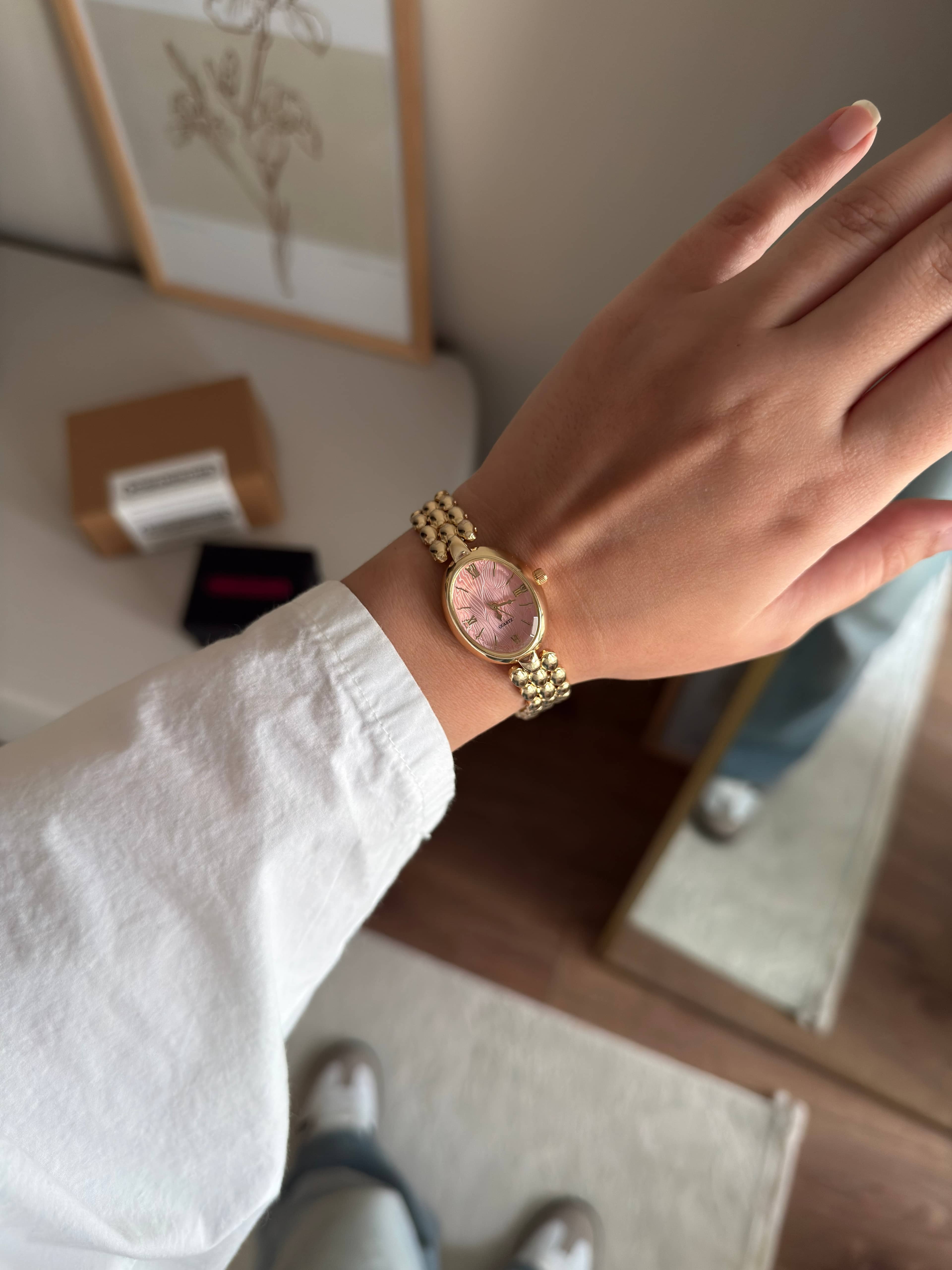Aria Vintage Model Kadın Kol Saati Gold (Pembe Kadran)
