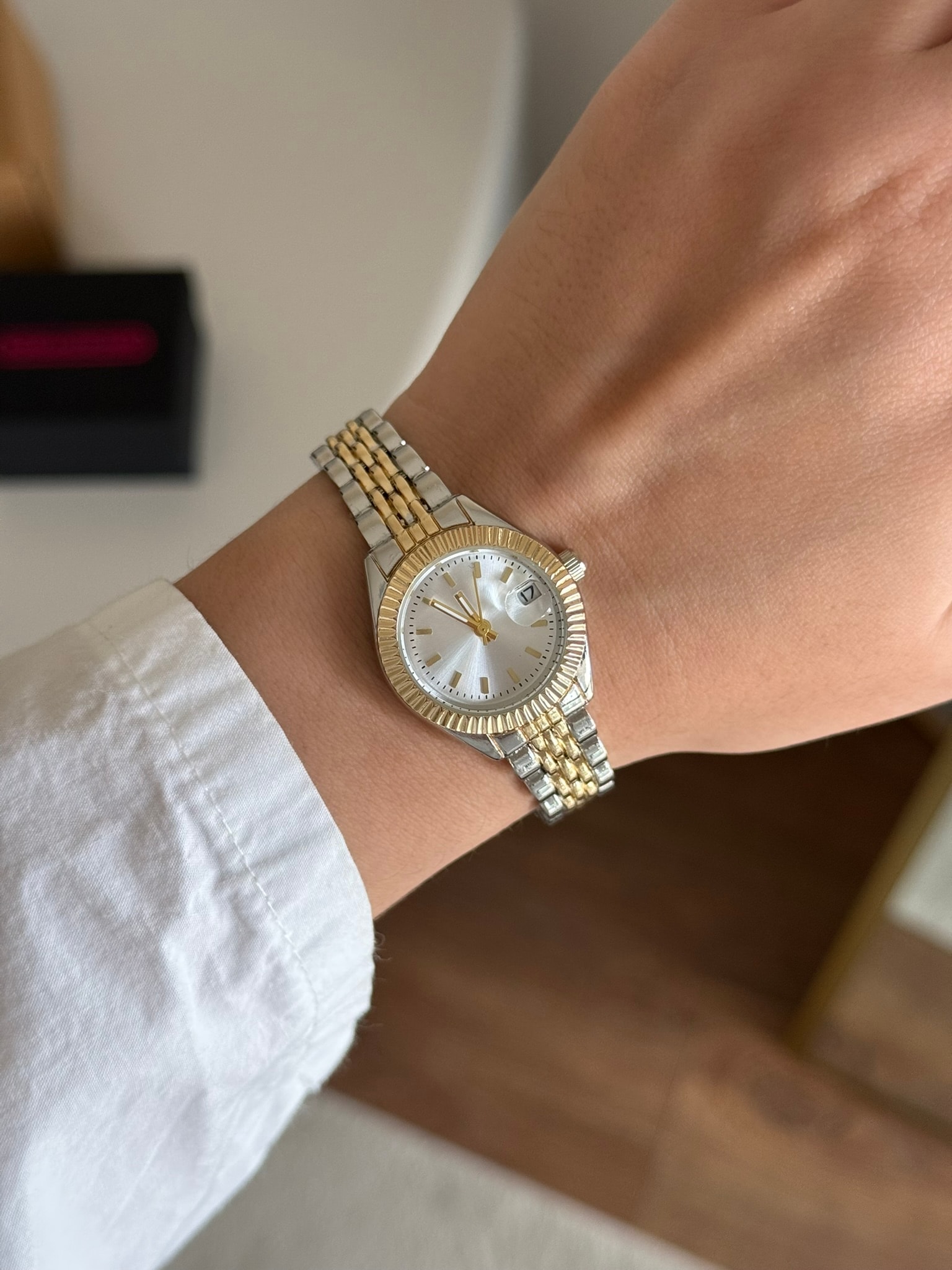 Rofeta Muadil Model Kadın Kol Saati - Gold-Gümüş/Beyaz Kadran