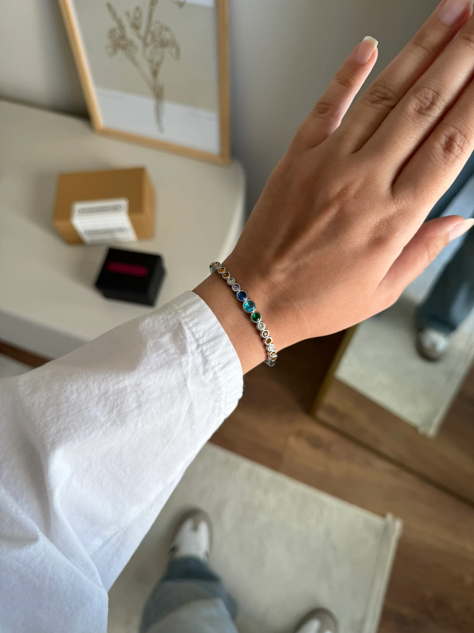 Mael Renkli Taş Kelepçe Bileklik Gümüş