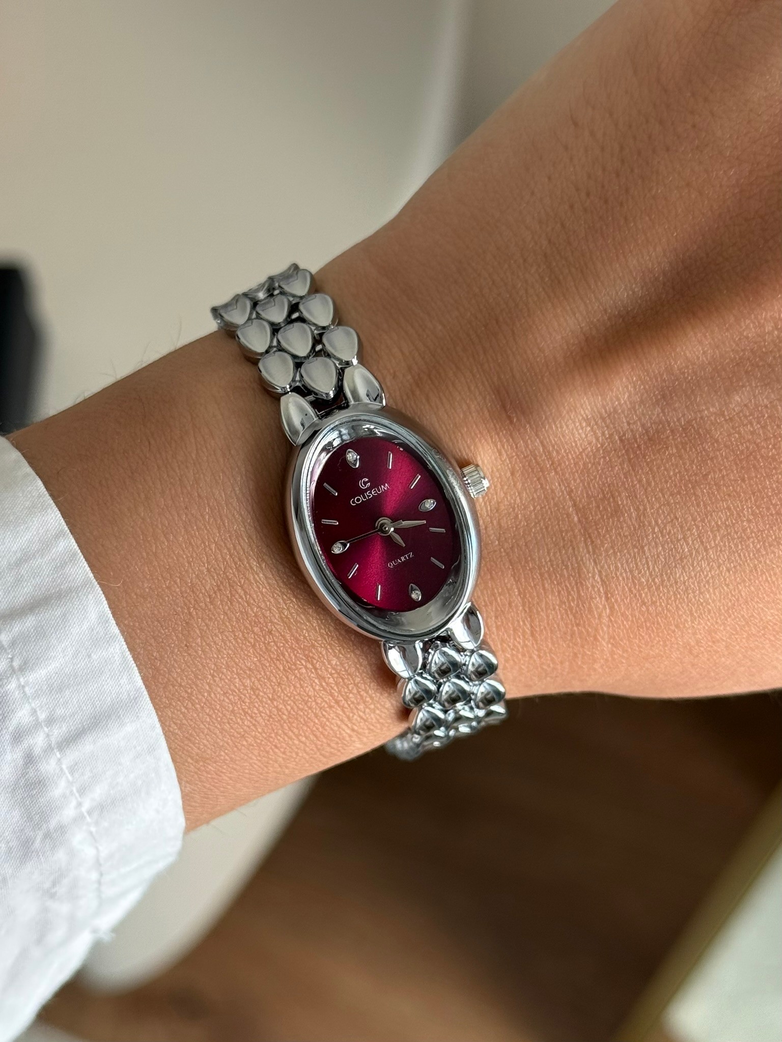 Fensa Minimal Vintage Model Kadın Kol Saati Gümüş (Bordo Kadran)