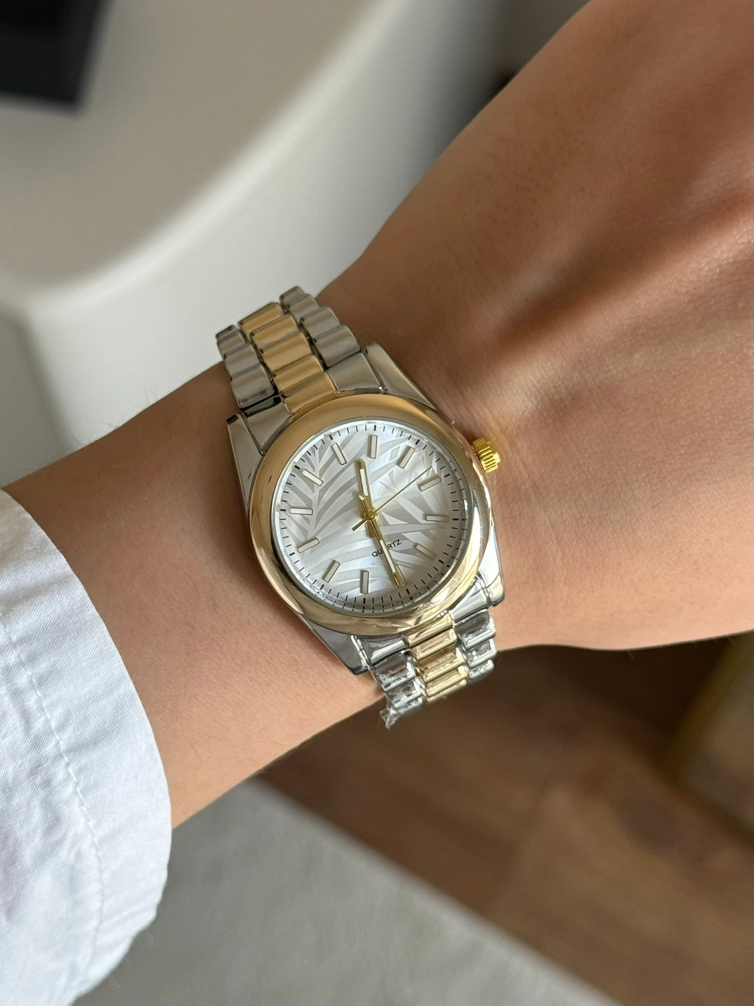 Farbesa Desenli Kadran Kadın Kol Saati - Gold-Gümüş/Beyaz Kadran