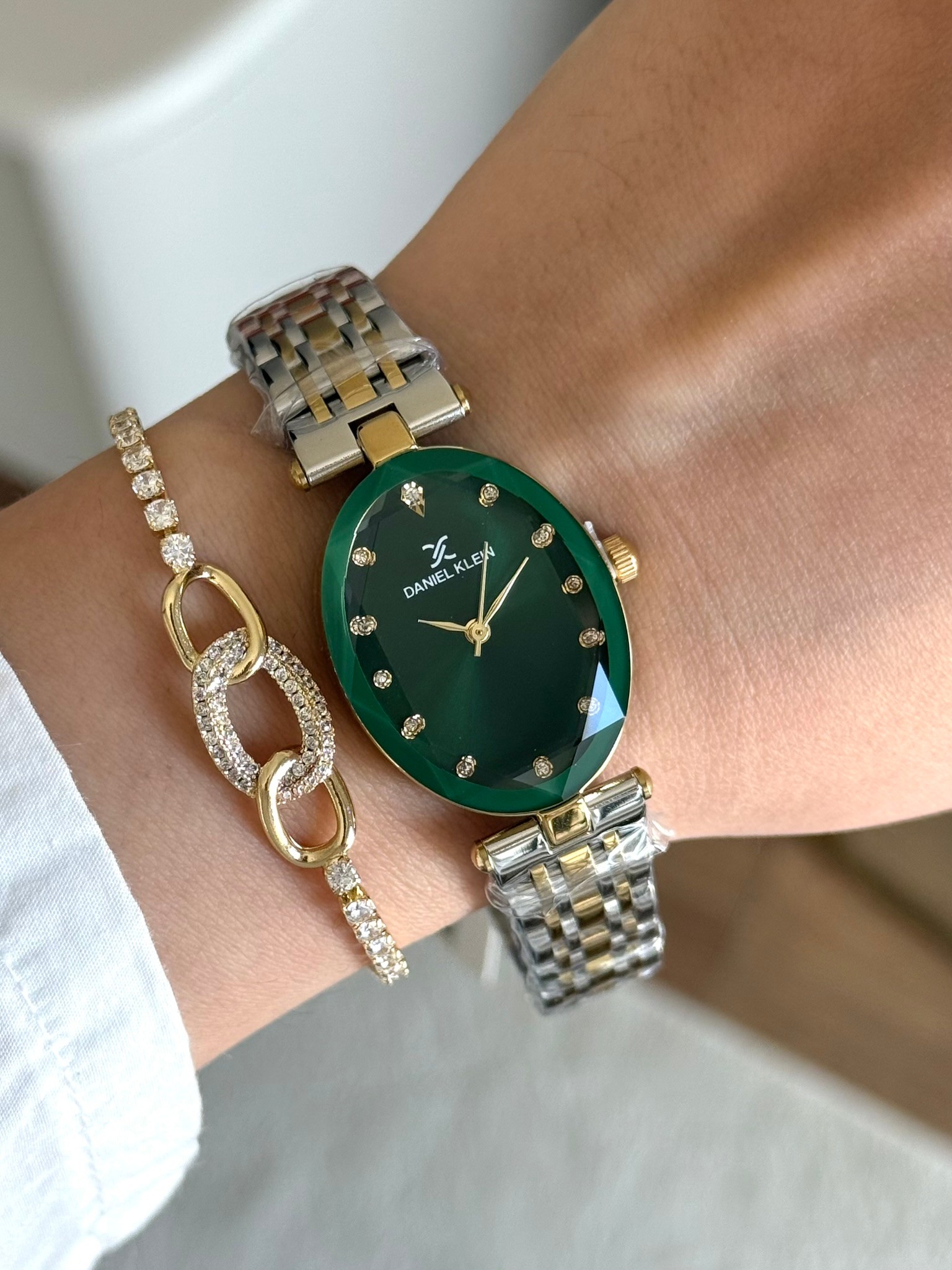 Daniel Klein Garantili Premium Kadın Kol Saati Gold-Gümüş Renk (Yeşil Kadran) RSDK-131