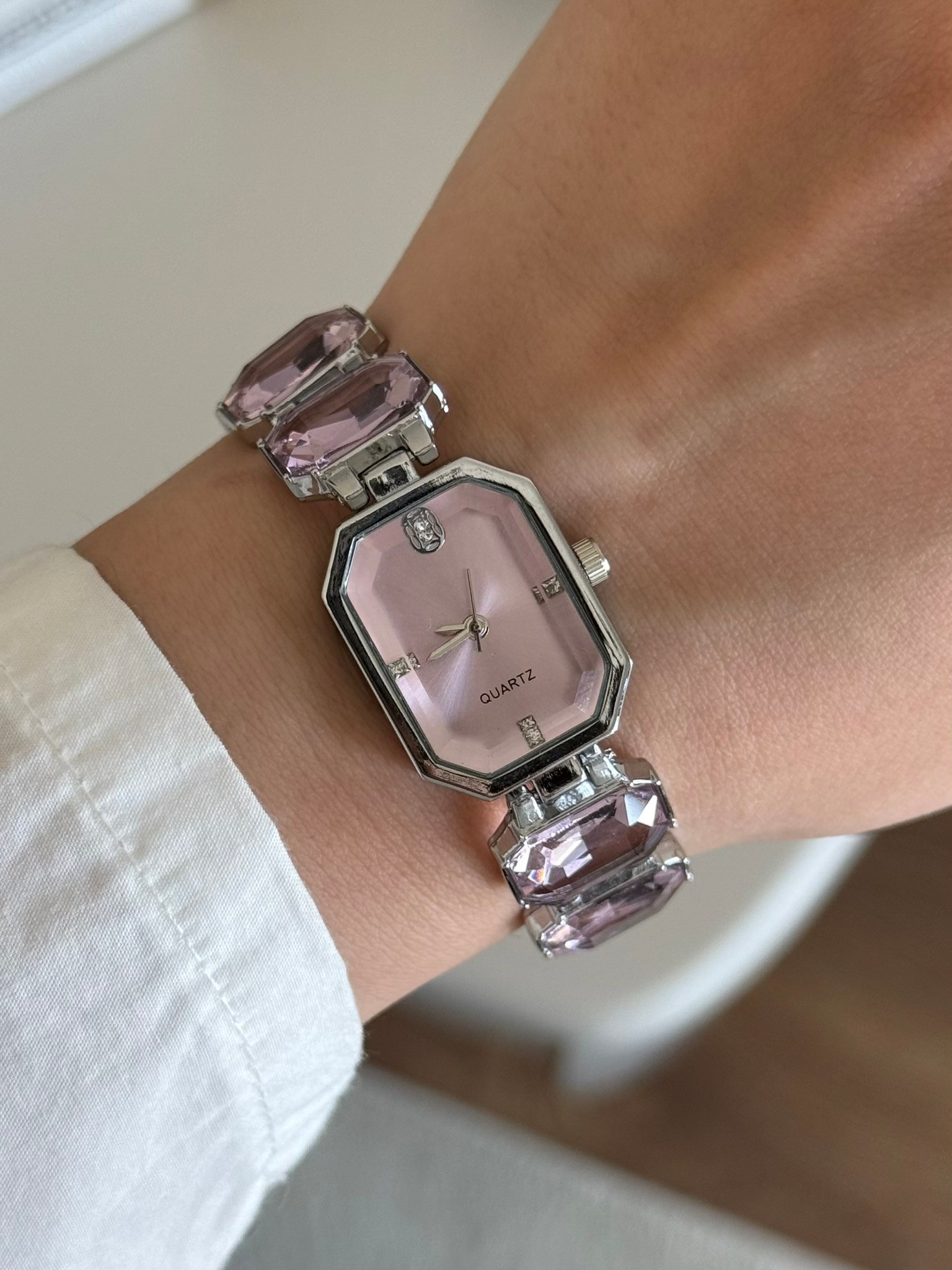 Sw Yeni Model Taşlı Kadın Kol Saati Gümüş Pembe