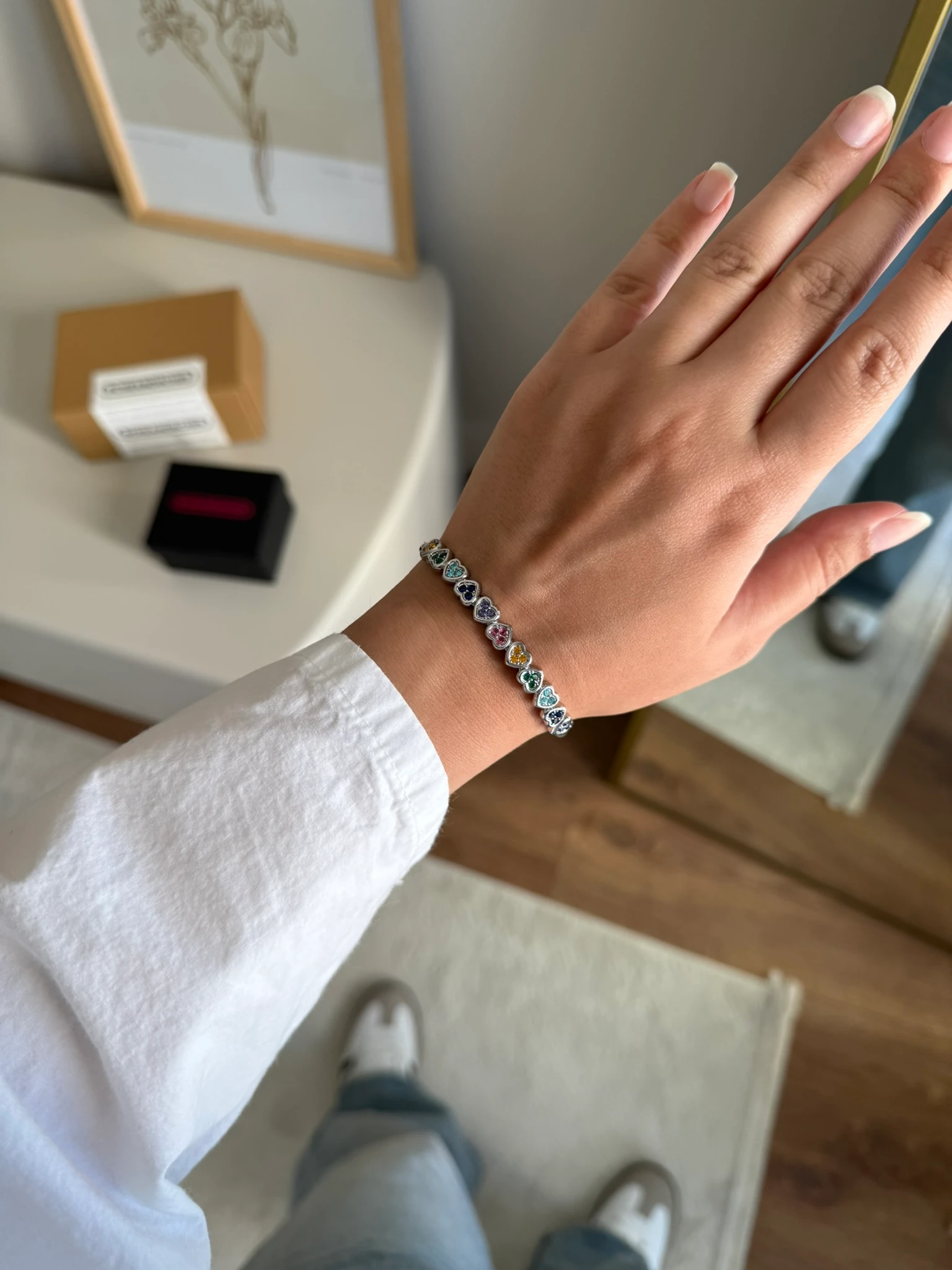 Anna Kalpli Renkli Taş Kelepçe Bileklik Gümüş