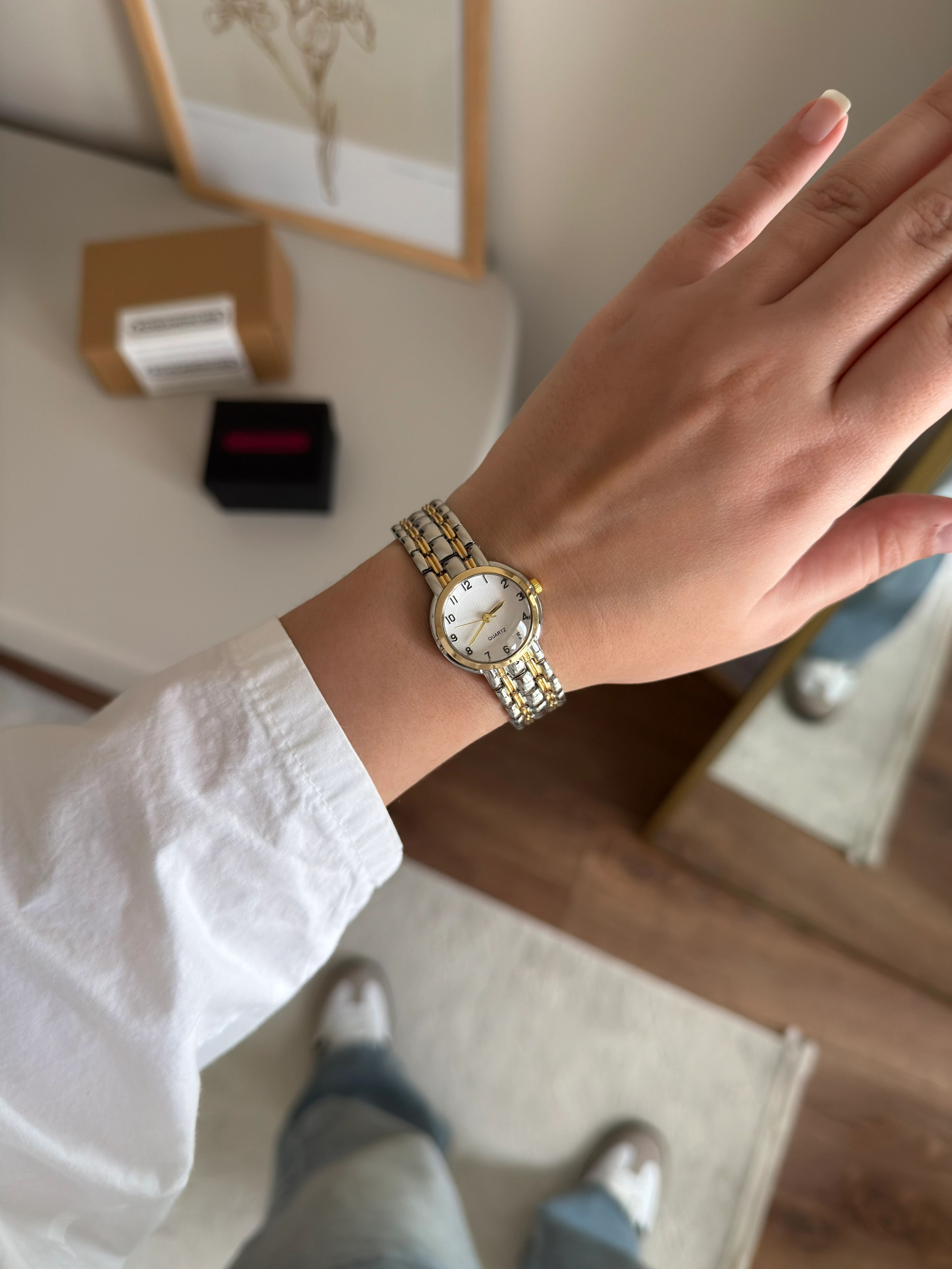 Noriko Basic Tasarım Kadın Kol Saati - Gold-Gümüş/Beyaz Kadran