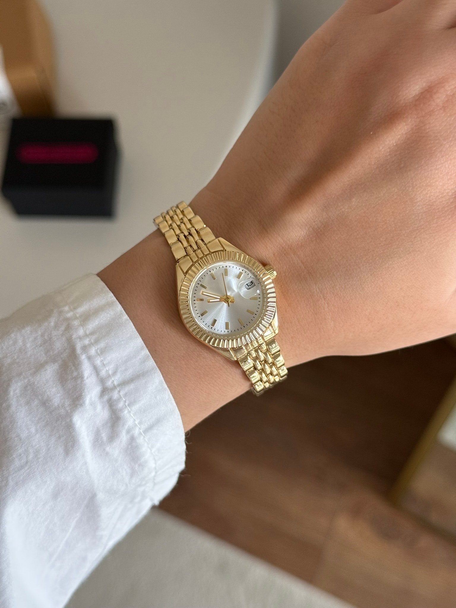 Rofeta Muadil Model Kadın Kol Saati - Gold-Beyaz Kadran