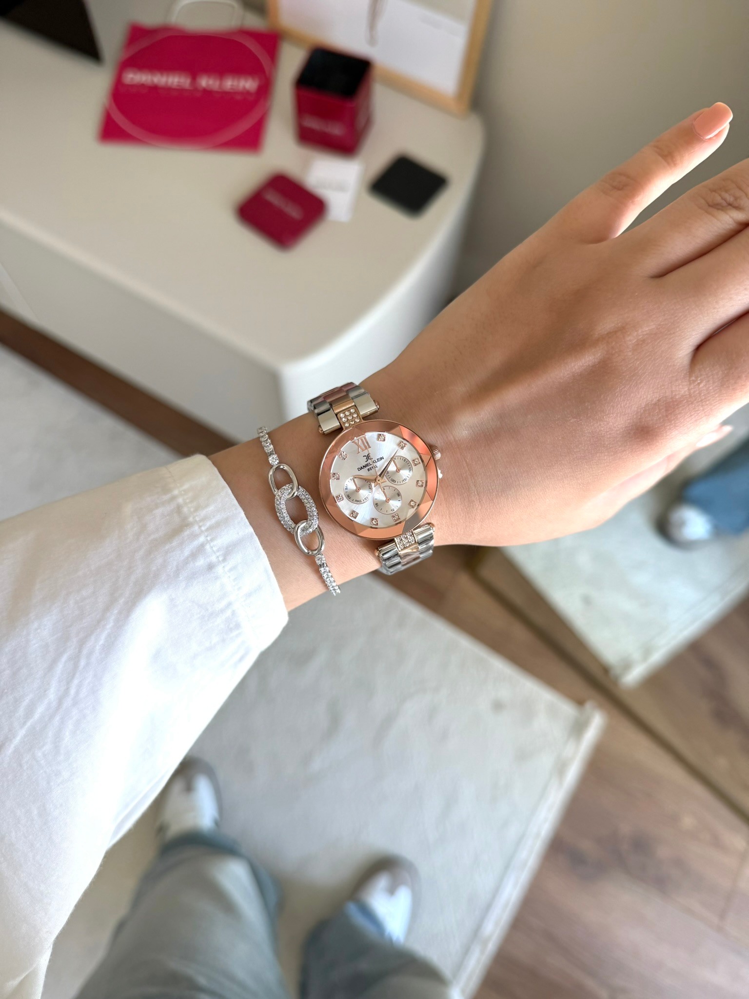 Daniel Klein Garantili Premium Kadın Kol Saati Rose-Gümüş Renk (Beyaz Kadran) RSDK-136
