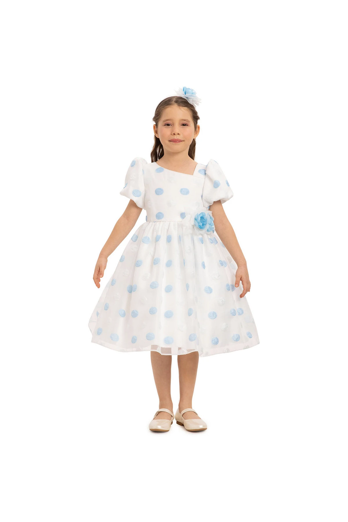 Polka Dot Elbise & Saç Aksesuarlı 2’li Takım