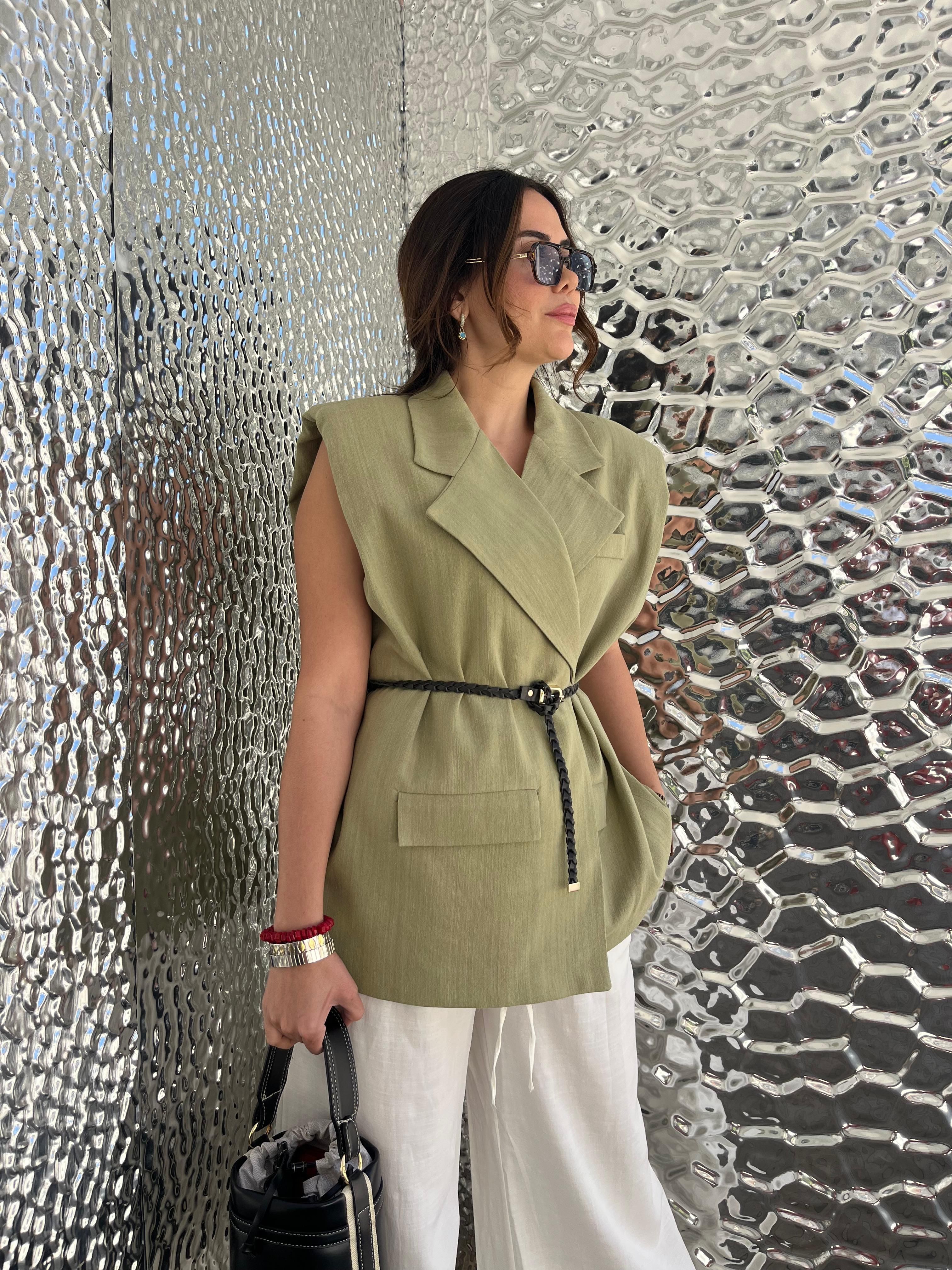 Oversize Kemerli Yelek 