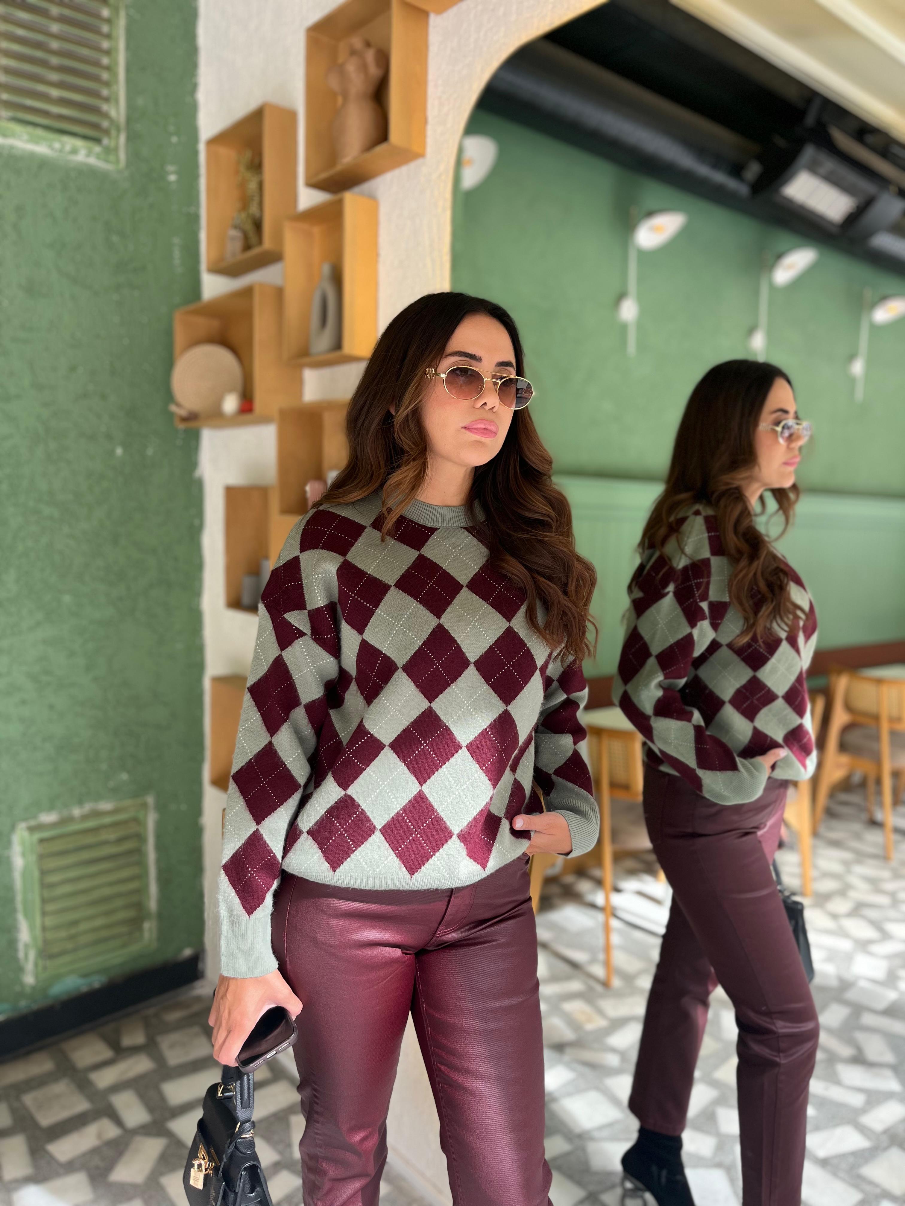 Baklava Desen İnce Triko (Bordo) 