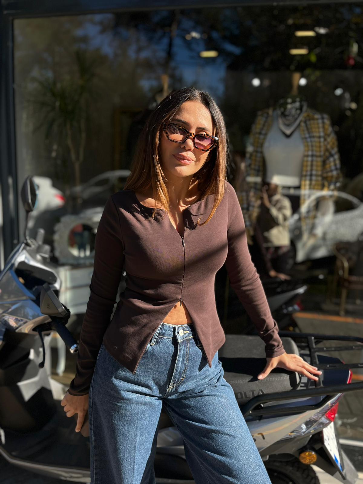 Alttan ve Üstten Fermuar Detaylı Body  - Kahve