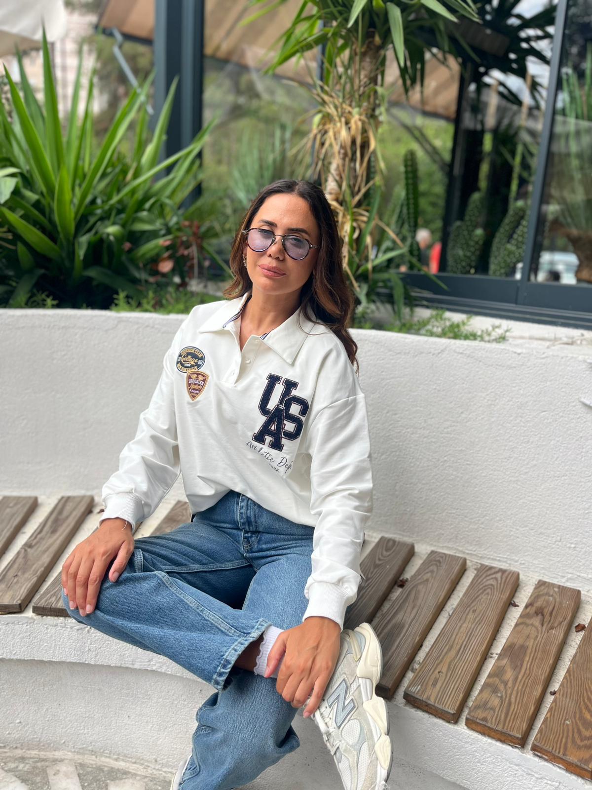 Polo Yaka Baskılı İnce Sweat 