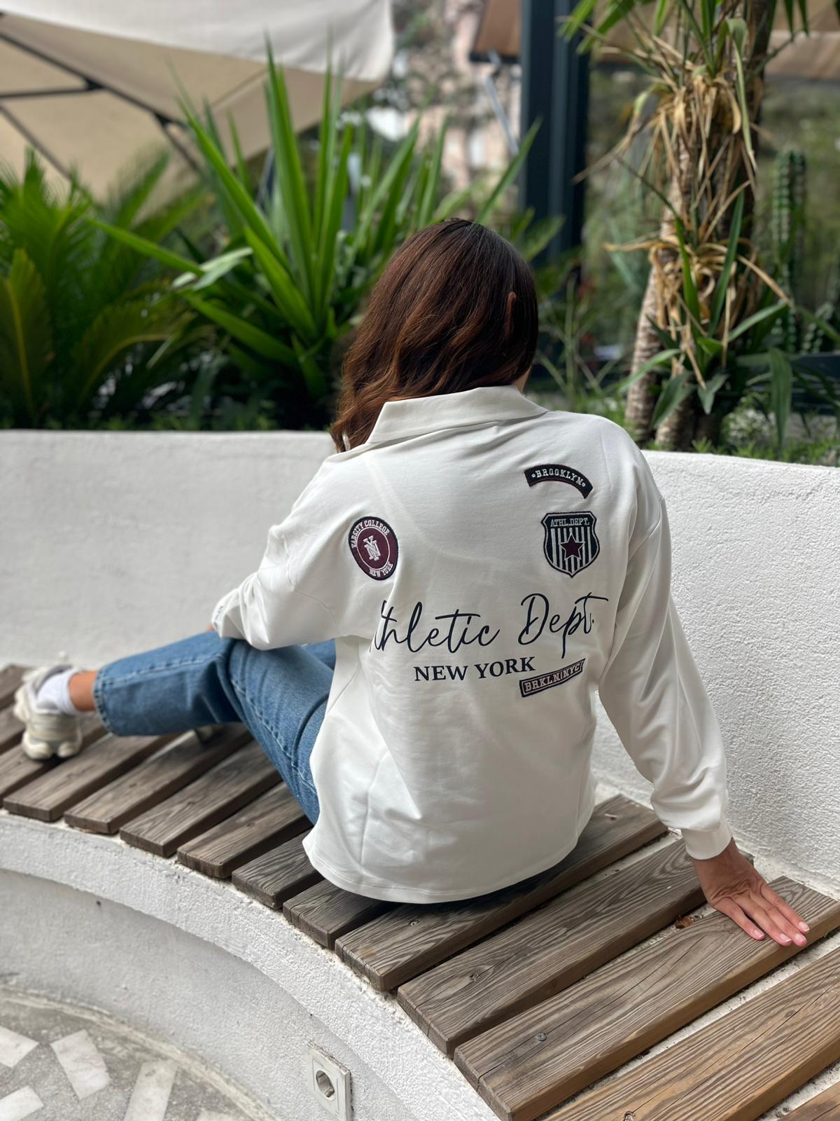 Polo Yaka Baskılı İnce Sweat 