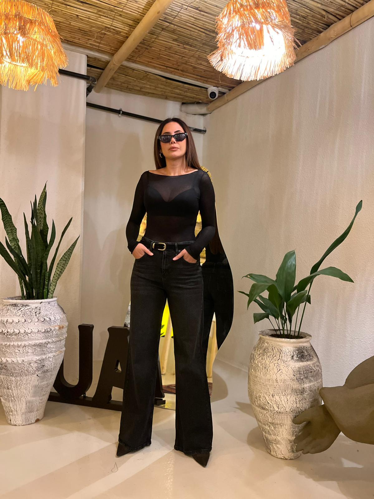 YIKAMALI SİYAH PALAZZO JEAN