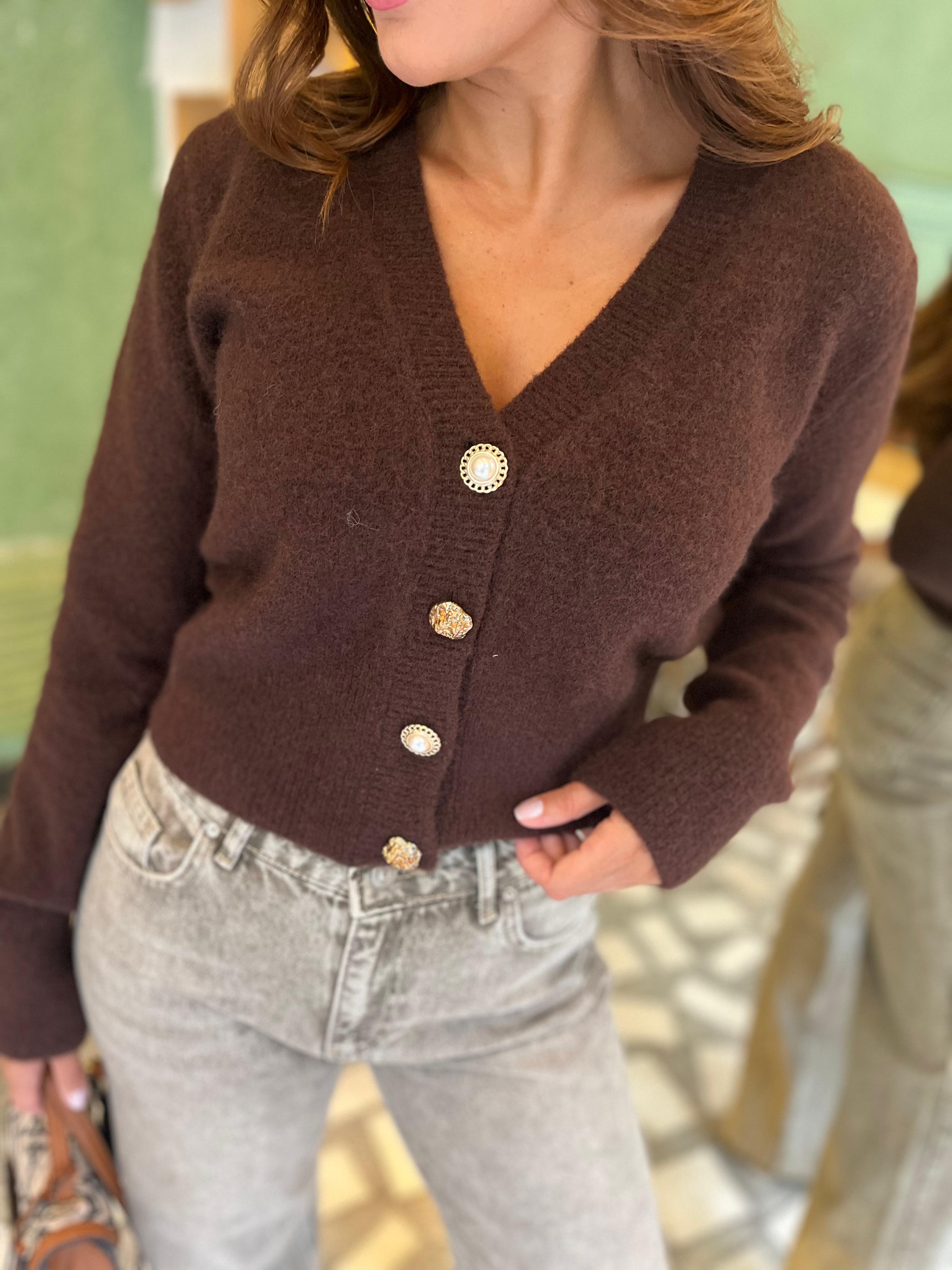 İnci Düğmeli Crop Hırka