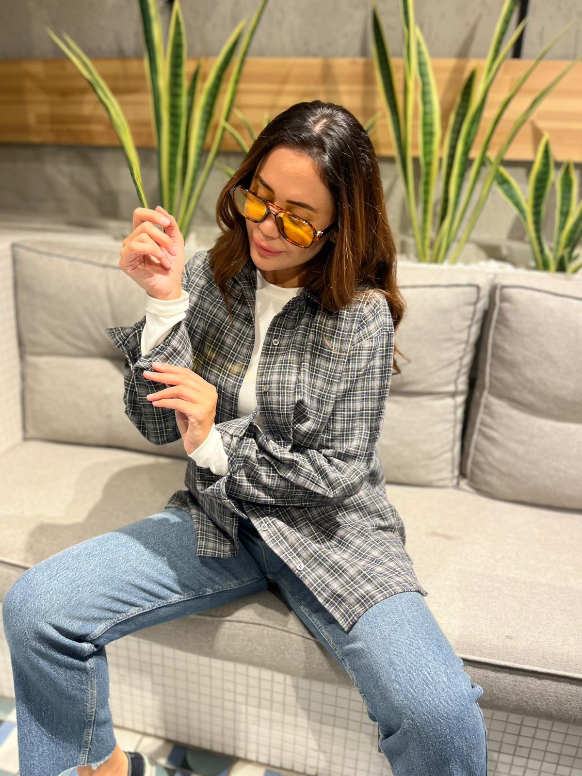 Tek Cepli Ekoseli Gömlek  - Gri