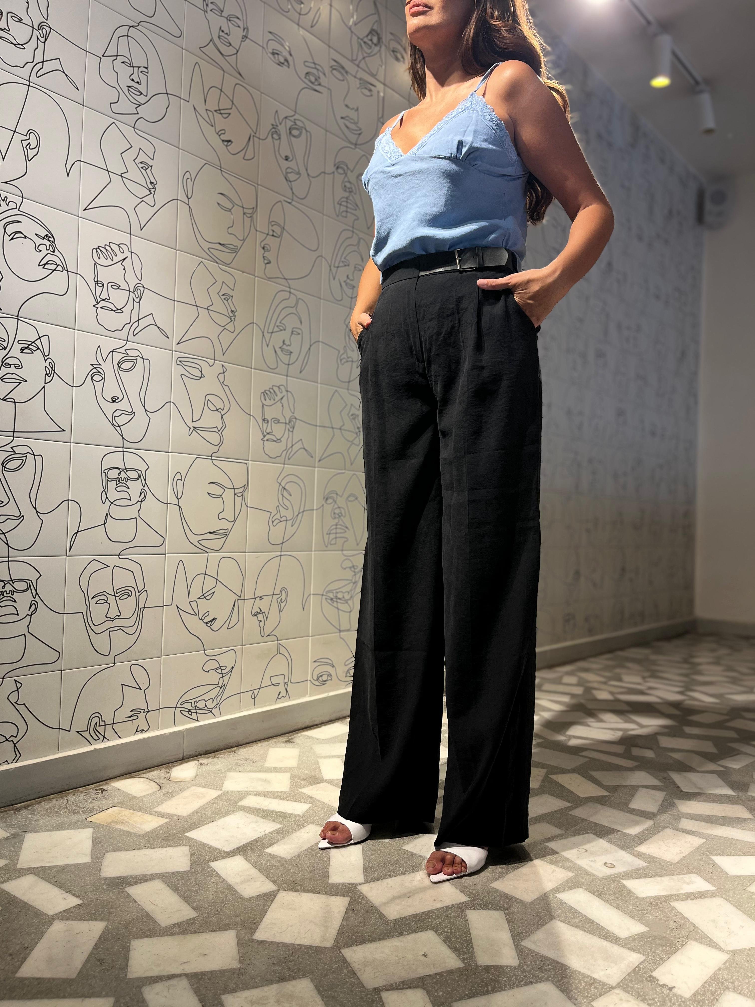Yandan Tokalı Tencel Palazzo 