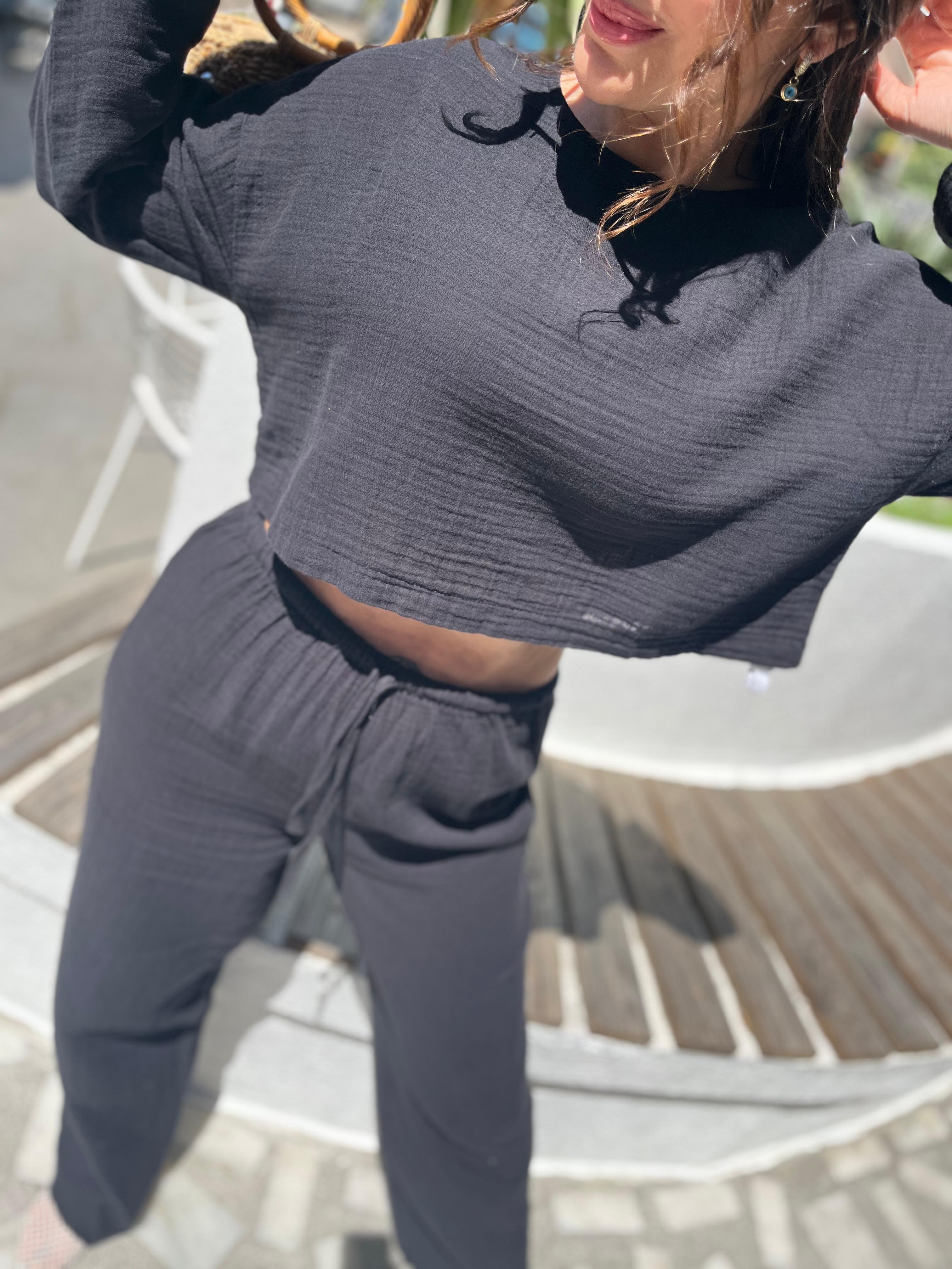 Müslin Uzun Kollu Oversize Takım