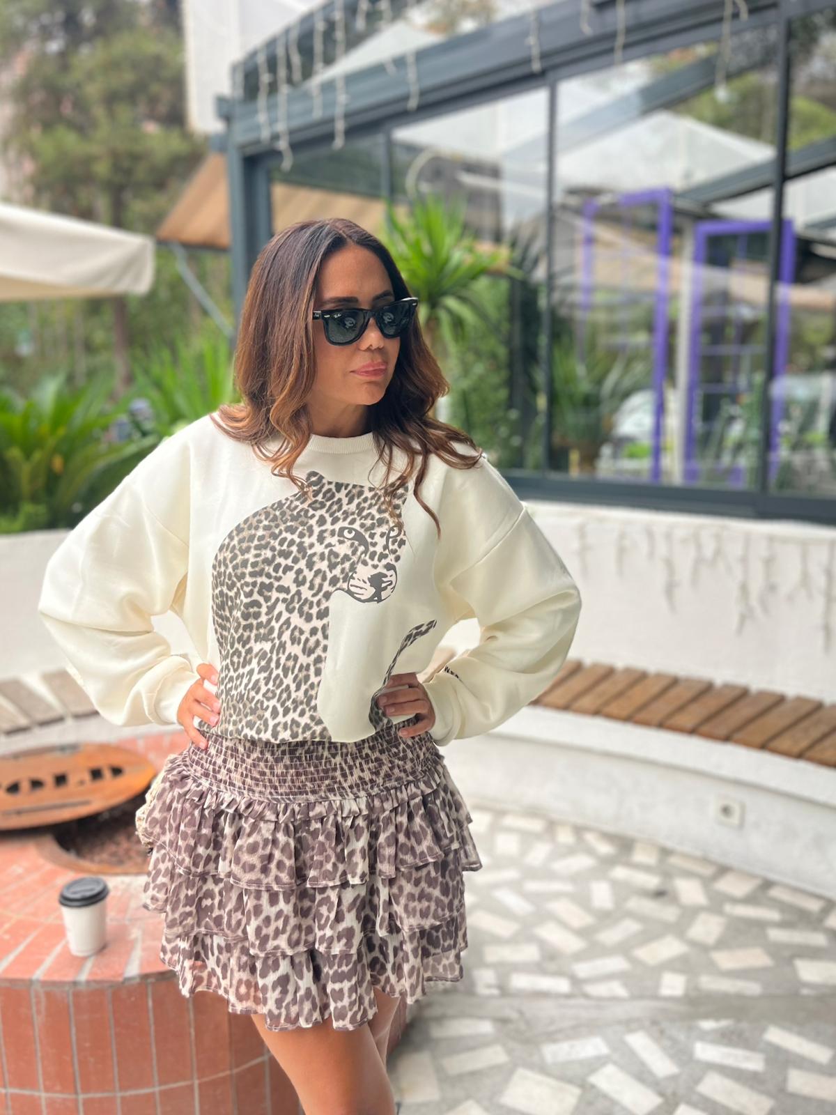 Leopar Desenli Sweatshirt (Şardonlu)