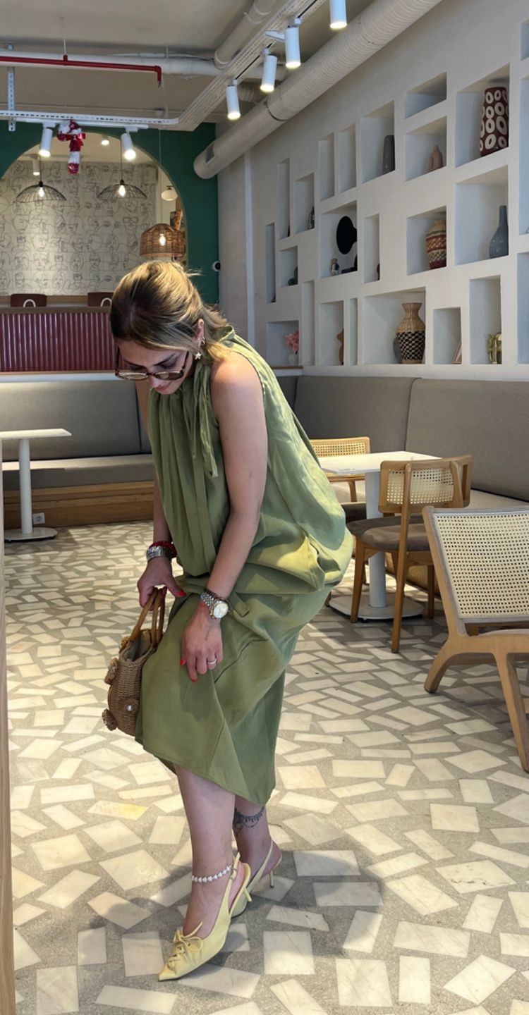 Hoşundan Bağcıklı Cepli Maxi Elbise