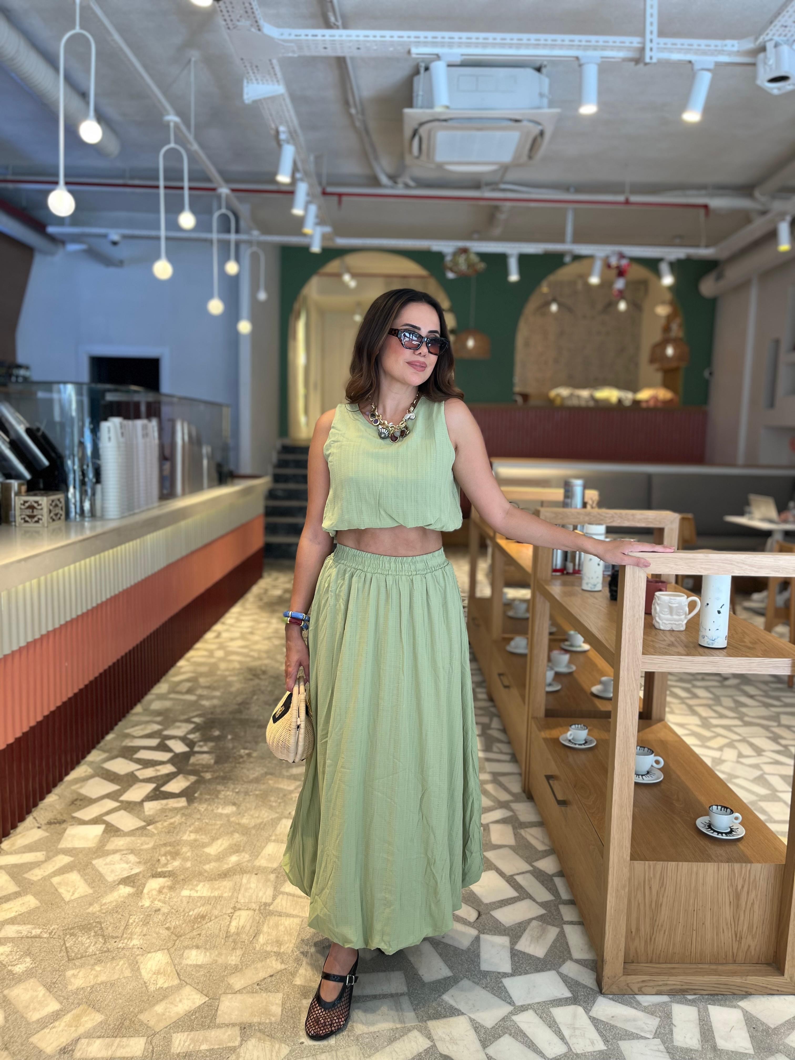 Balon Etek Crop Takım  - Mint