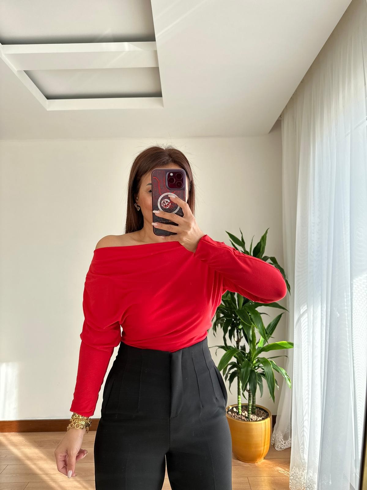 Candy Kayık Yaka Body Kırmızı