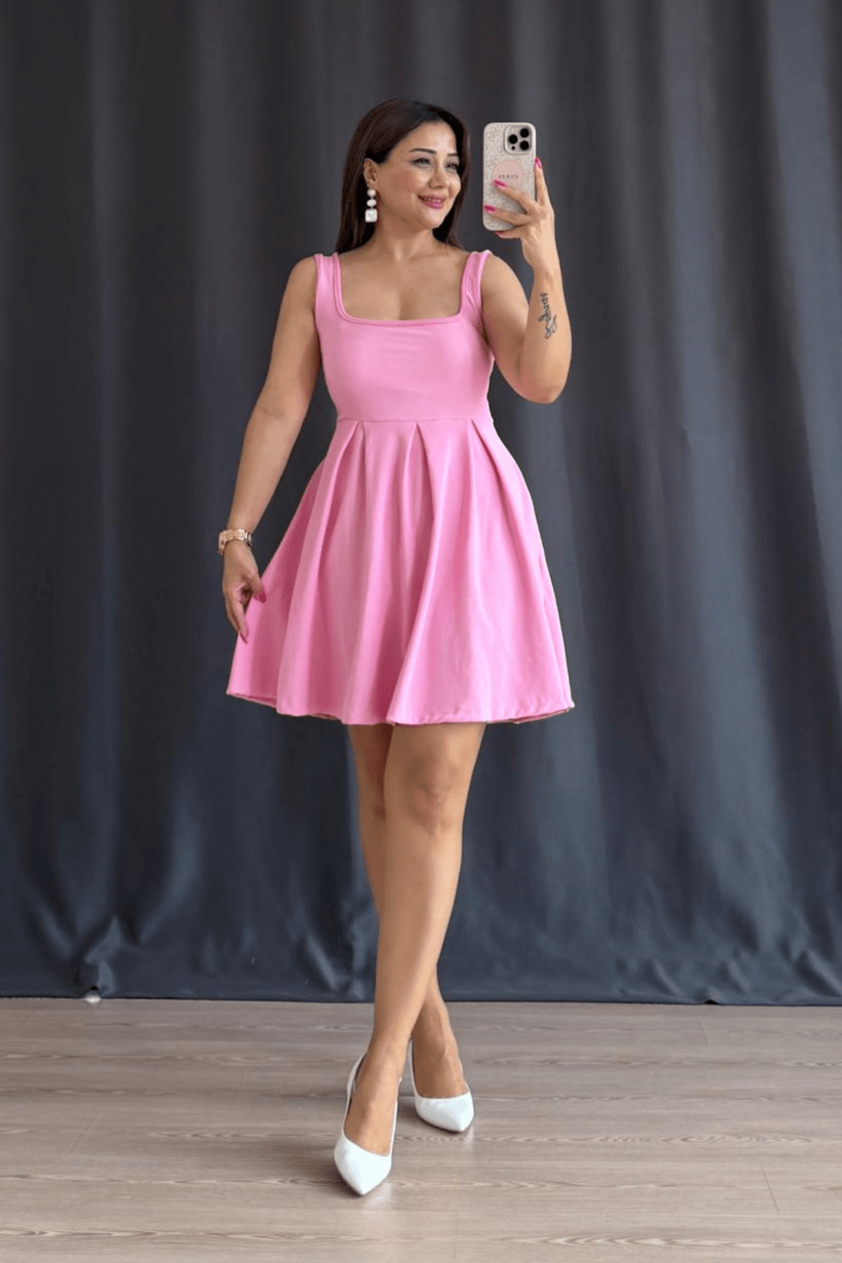 Amely Kloş Elbise - PEMBE