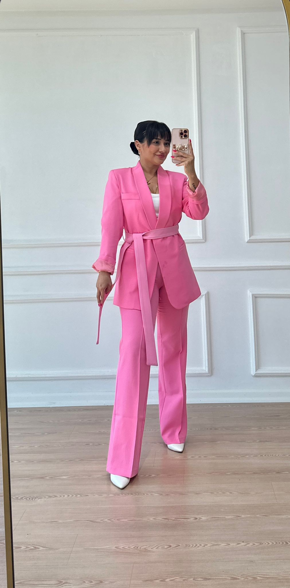 KUŞAKLI BLAZER TAKIM • PEMBE