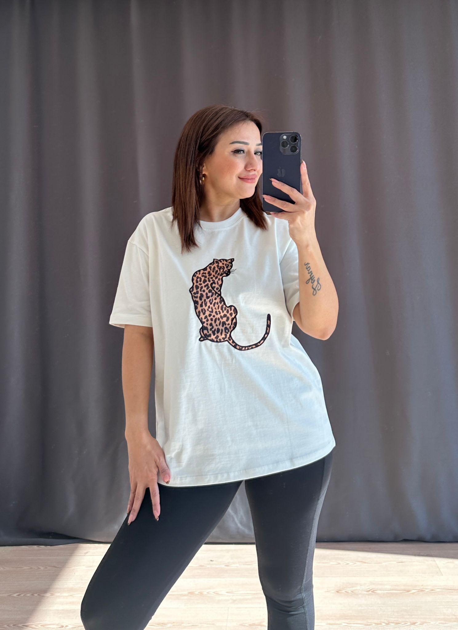 Leopar Basic T-Shirt - BEYAZ