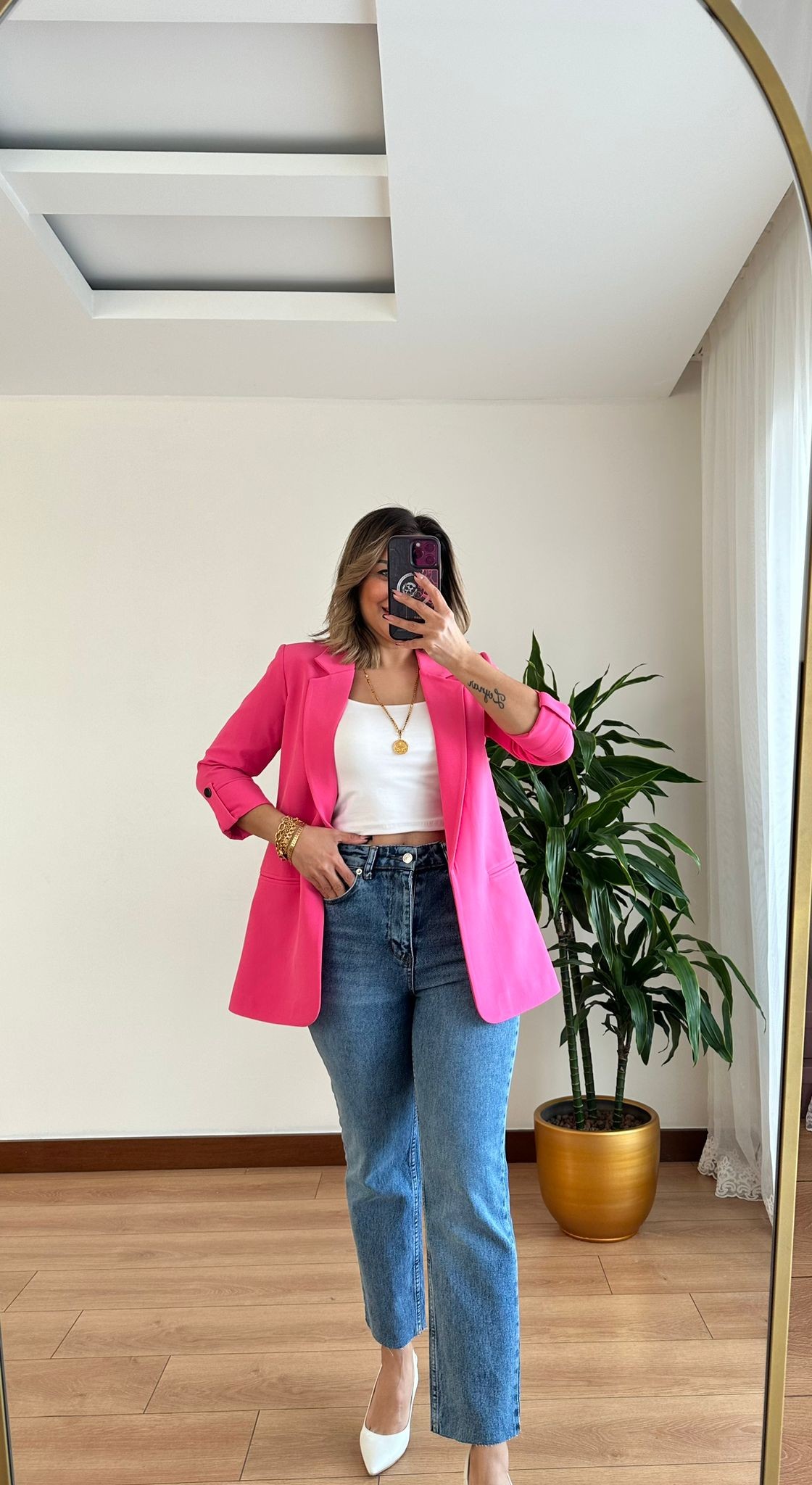 BLAZER KOLU KATLI CEKET • PEMBE