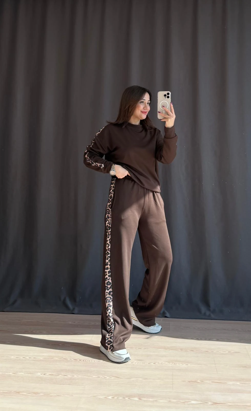 LEOPAR ŞERİTLİ TAKIM (KAHVERENGİ VE BORDO RENKLİ ÜRÜN 14 KASIM’DA KARGOYA VERİLECEKTİR.) - KAHVERENGİ