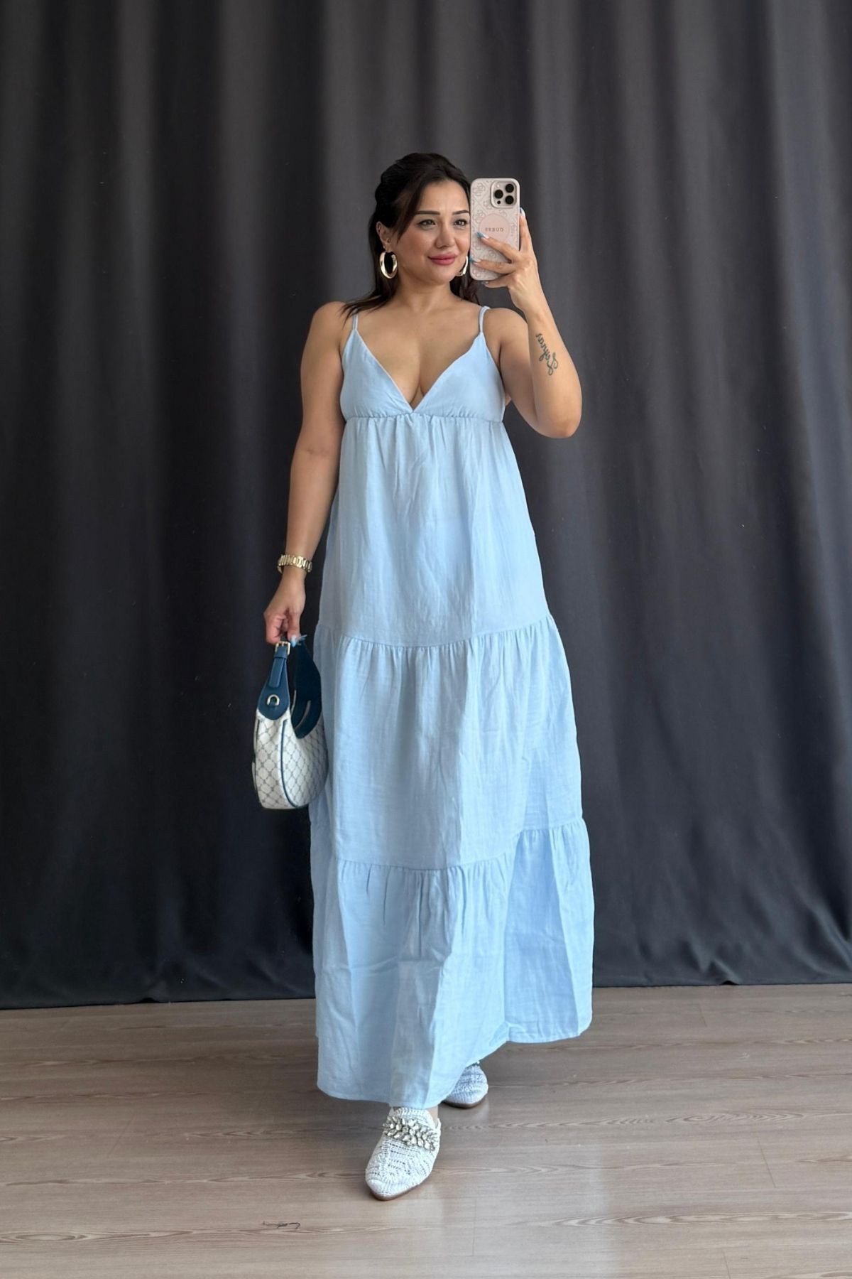 Kaylee Müslin Elbise - MAVİ