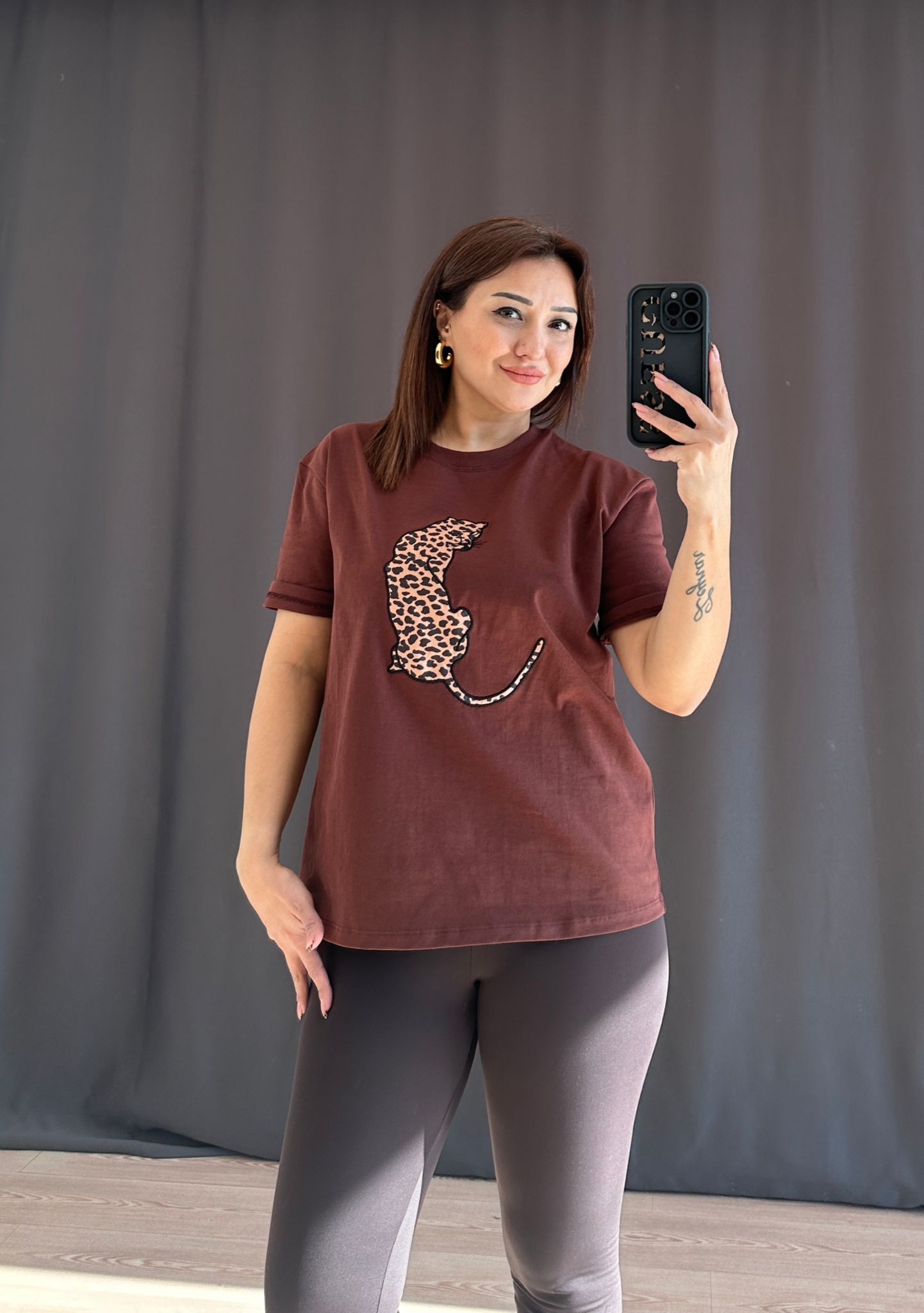 Leopar Basic T-Shirt - KAHVERENGİ