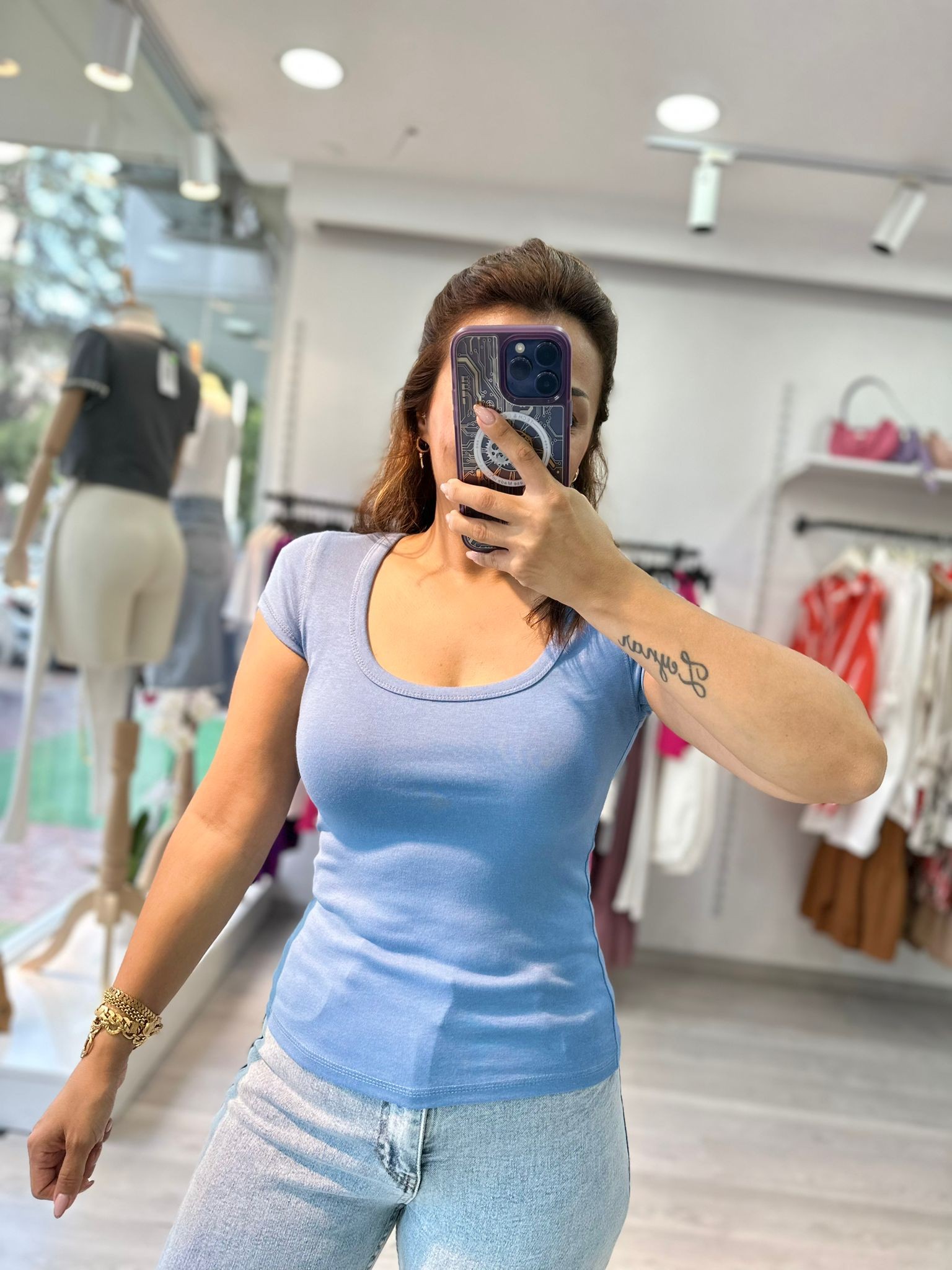 U Yaka Basic Açık Mavi