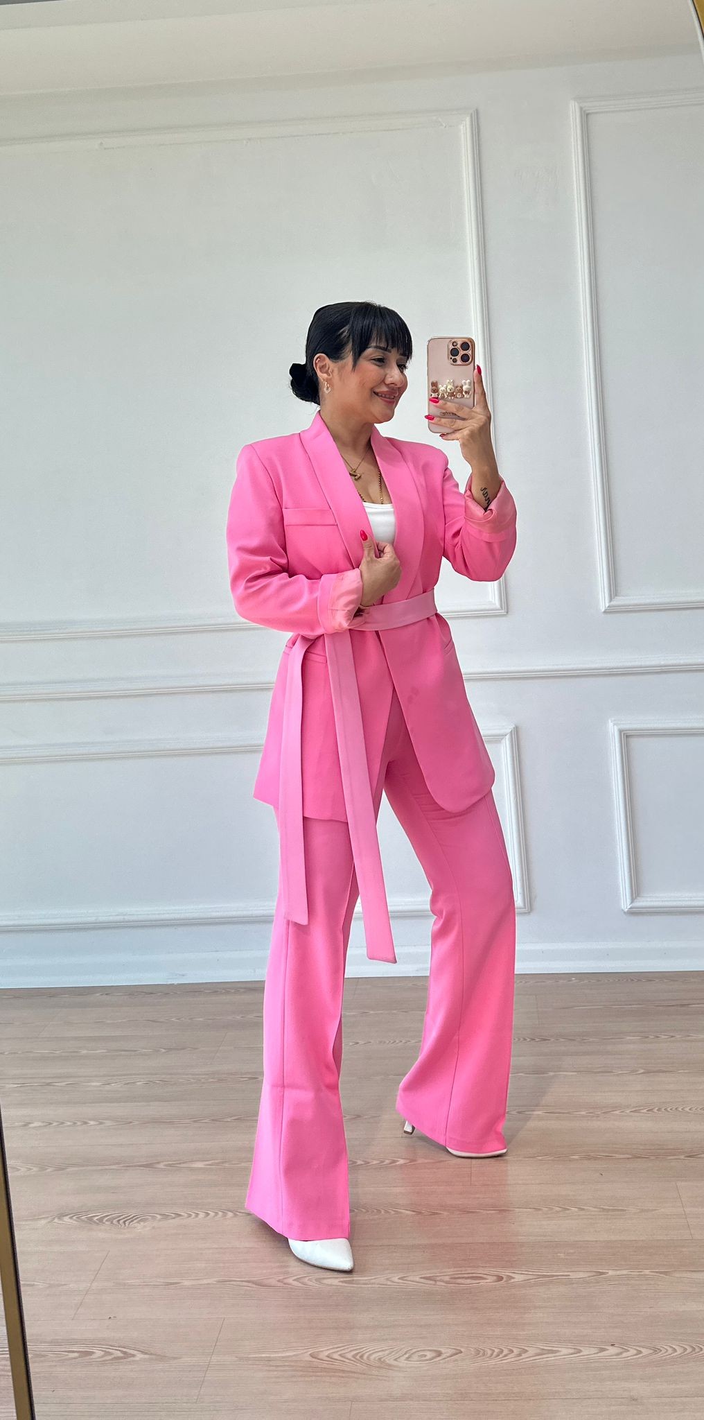 KUŞAKLI BLAZER TAKIM • PEMBE