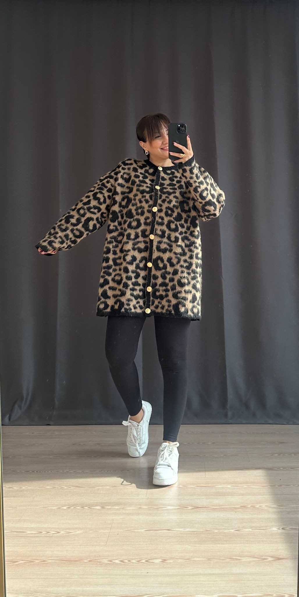 LEOPAR DESENLİ OVERSİZE HIRKA • KAHVE 