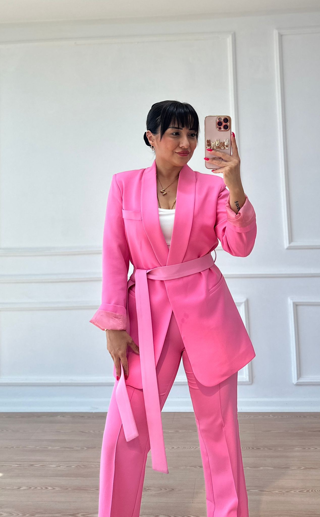 KUŞAKLI BLAZER TAKIM • PEMBE