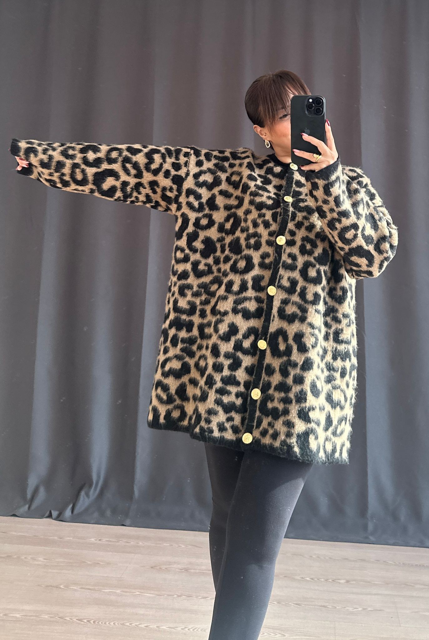 LEOPAR DESENLİ OVERSİZE HIRKA • KAHVE 