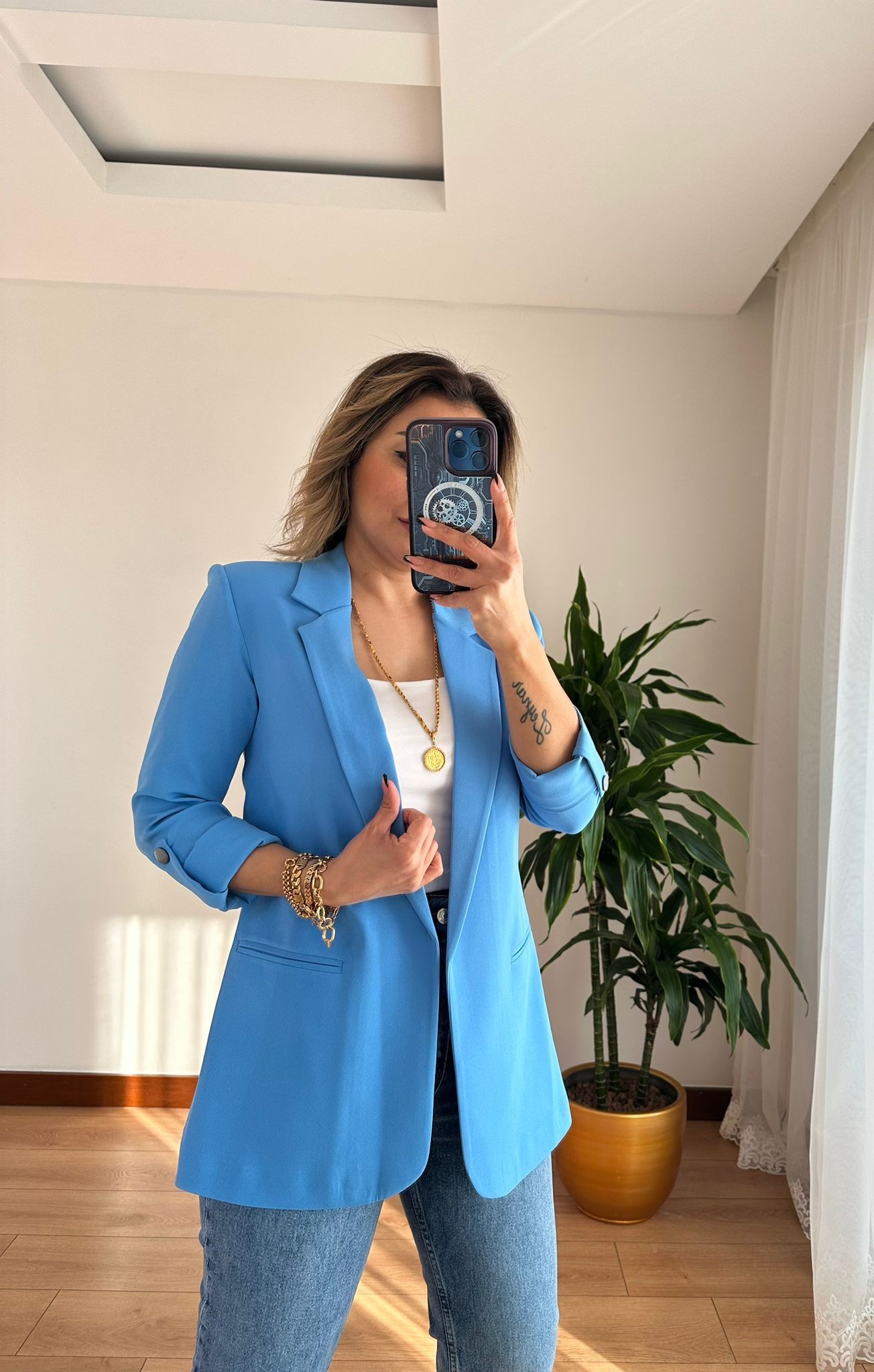 BLAZER KOLU KATLI CEKET • MAVİ