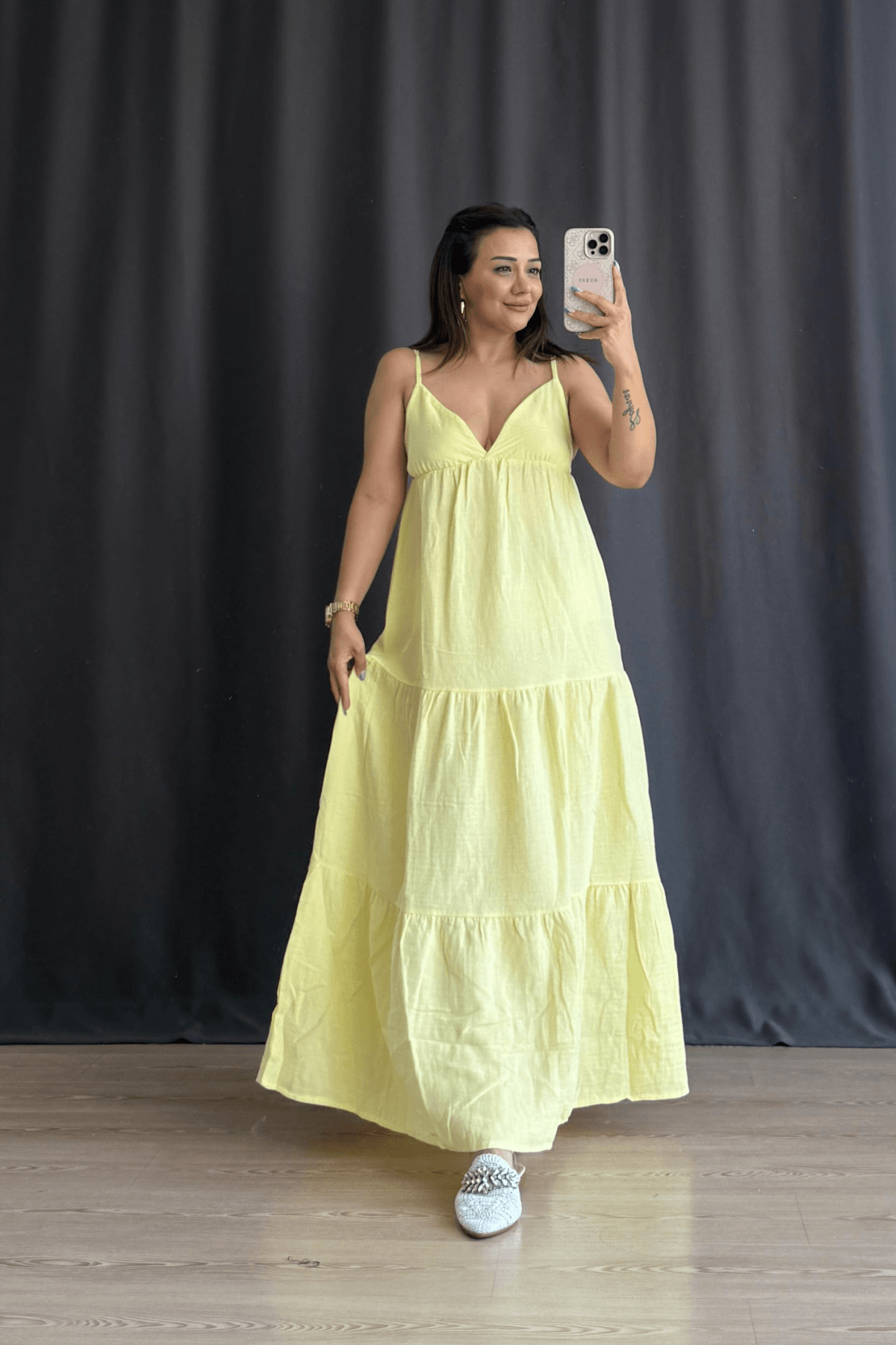 Kaylee Müslin Elbise - SARI